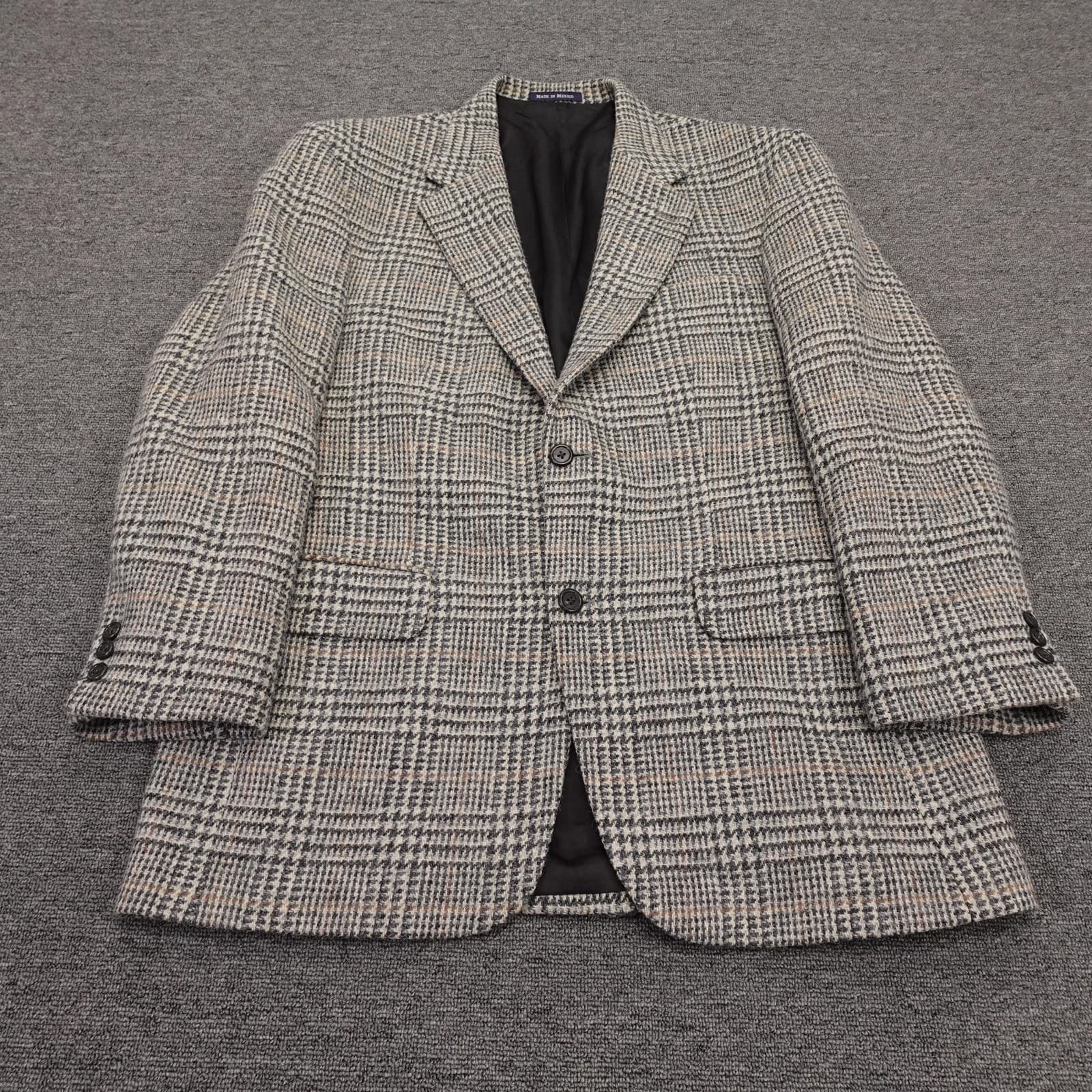 Lands' End Harris Tweed Blazer Mens 41R Gray Plaid Wool Sport Coat Jacket