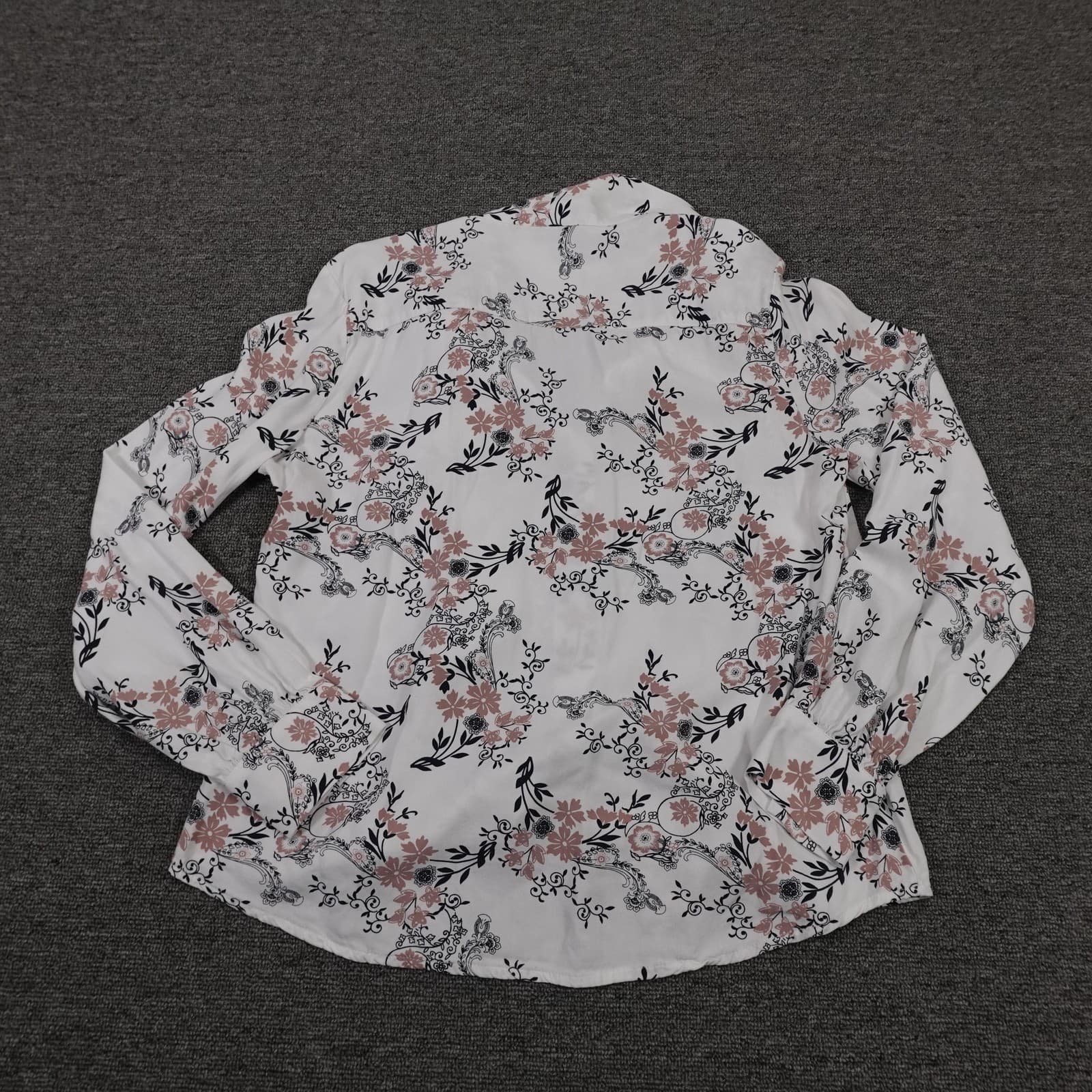 Liz Claiborne Blouse Womens Small White Floral Button Front Long Sleeve Rayon - Thumbnail 5