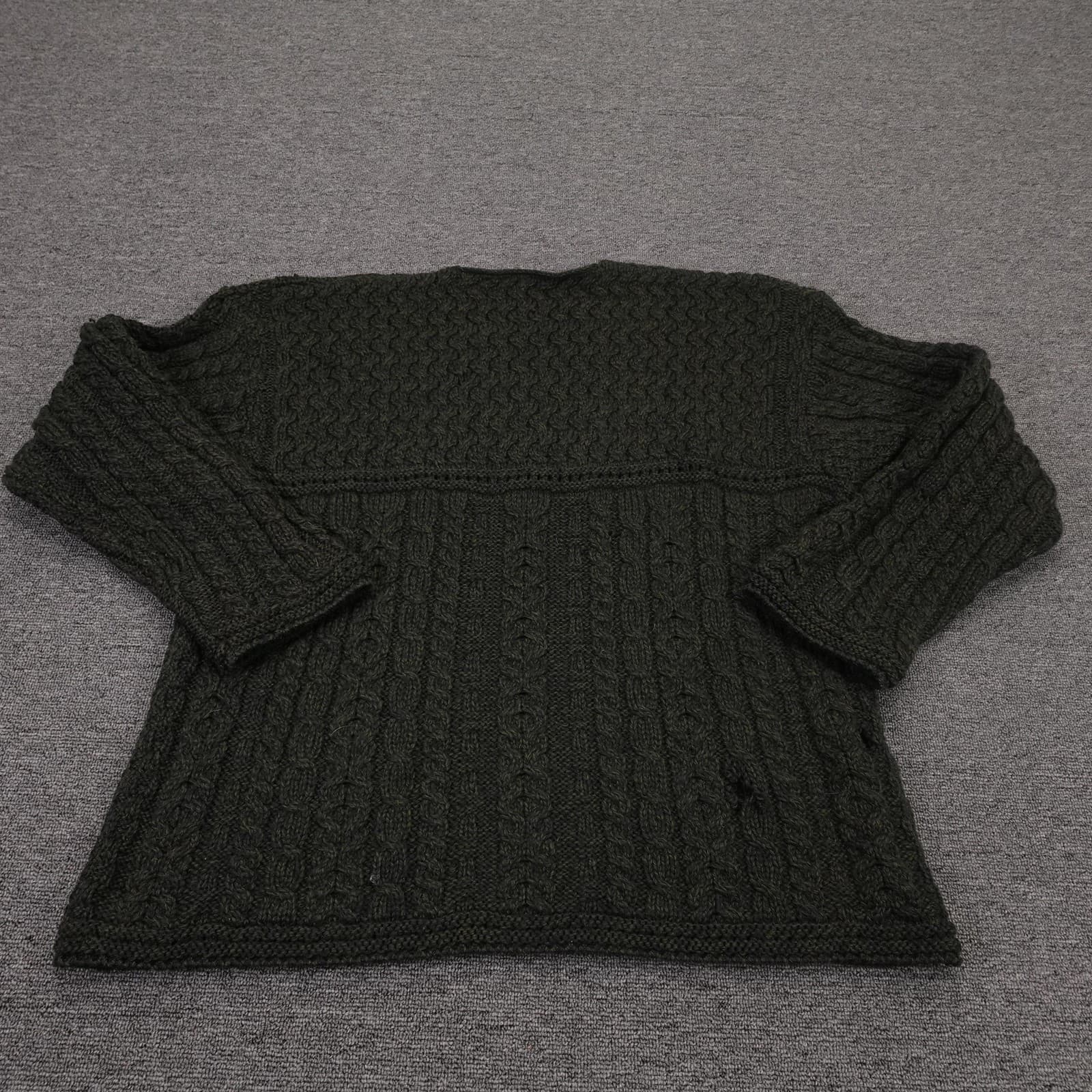 Blarney Woollen Mills Sweater Mens Large Green V Neck Cable Merino Wool Ireland - Thumbnail 6