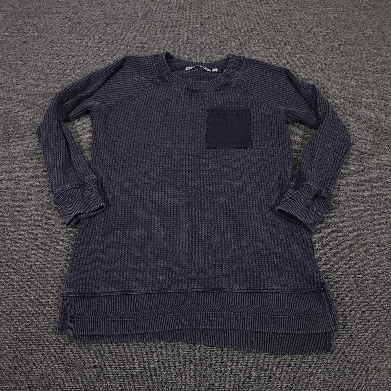 Soft Surroundings Sweater Tunic Womens Petite XS Blue Waffle Knit Long Sleeve