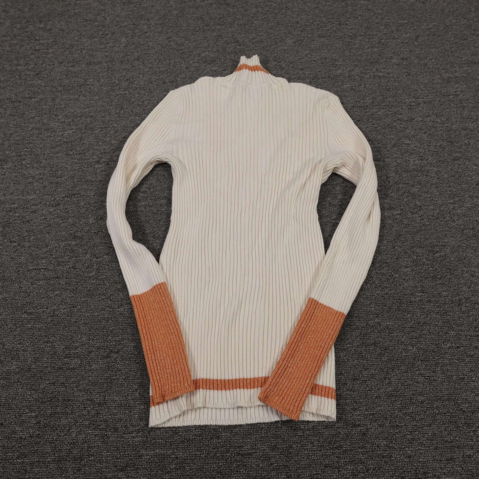 Nine West Sweater Womens Medium White Striped Mock Neck Glitter Pullover Knit - Thumbnail 3