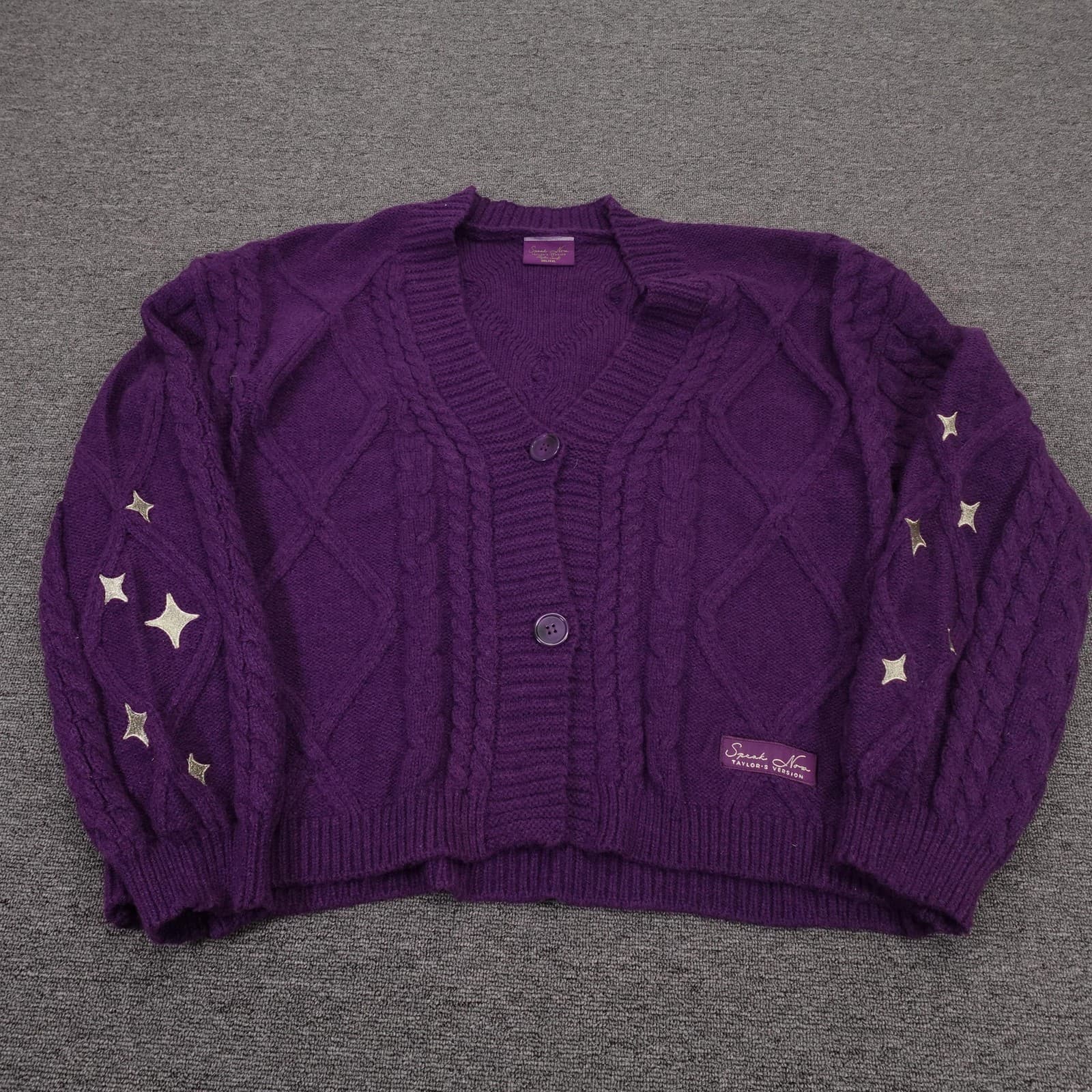 Speak Now Taylor's Version Sweater Cardigan Womens 3XL/4XL Purple Stars Knit