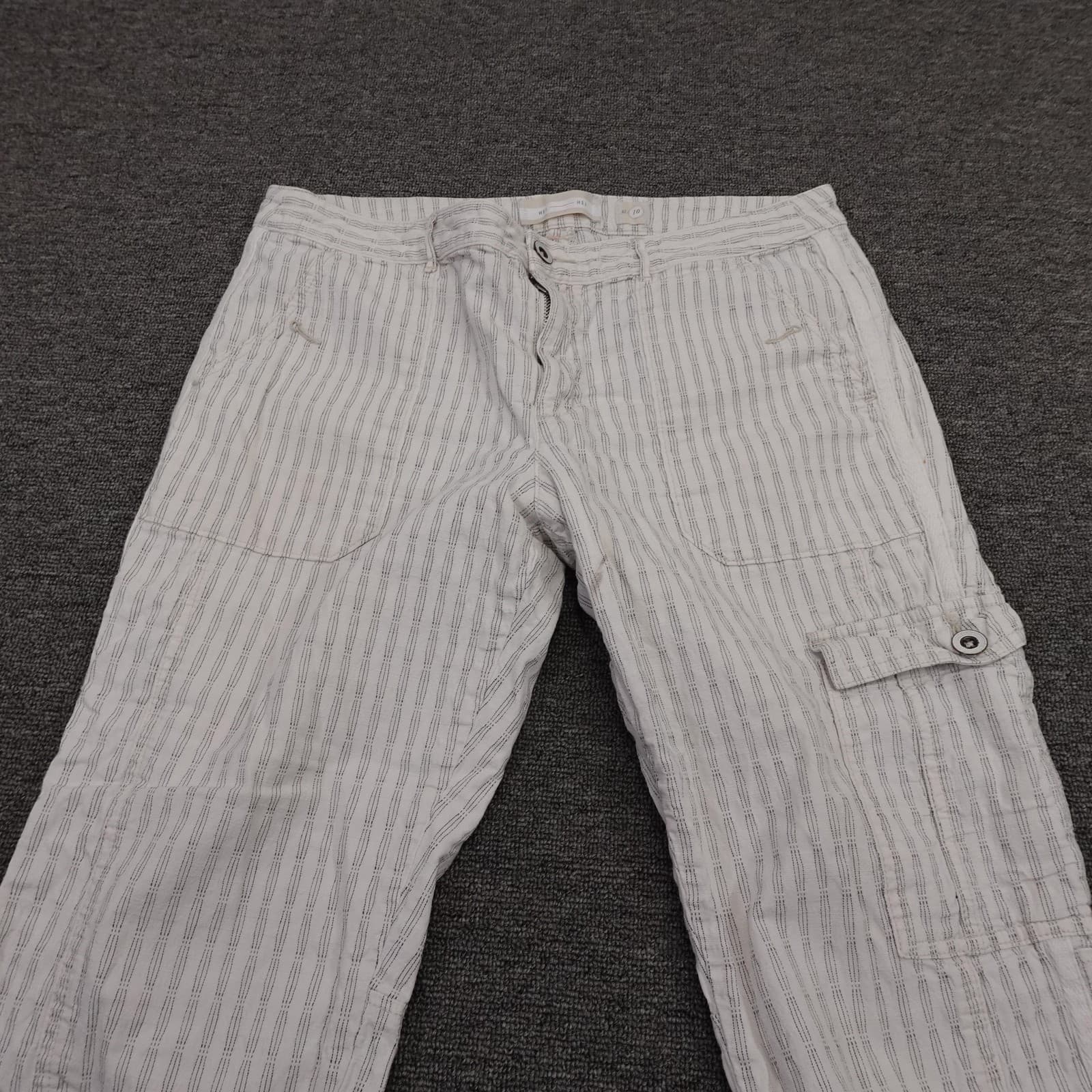 Hei Hei Pants Womens 10 White Stripe Cargo Lightweight Stretch Casual Summer - Thumbnail 2