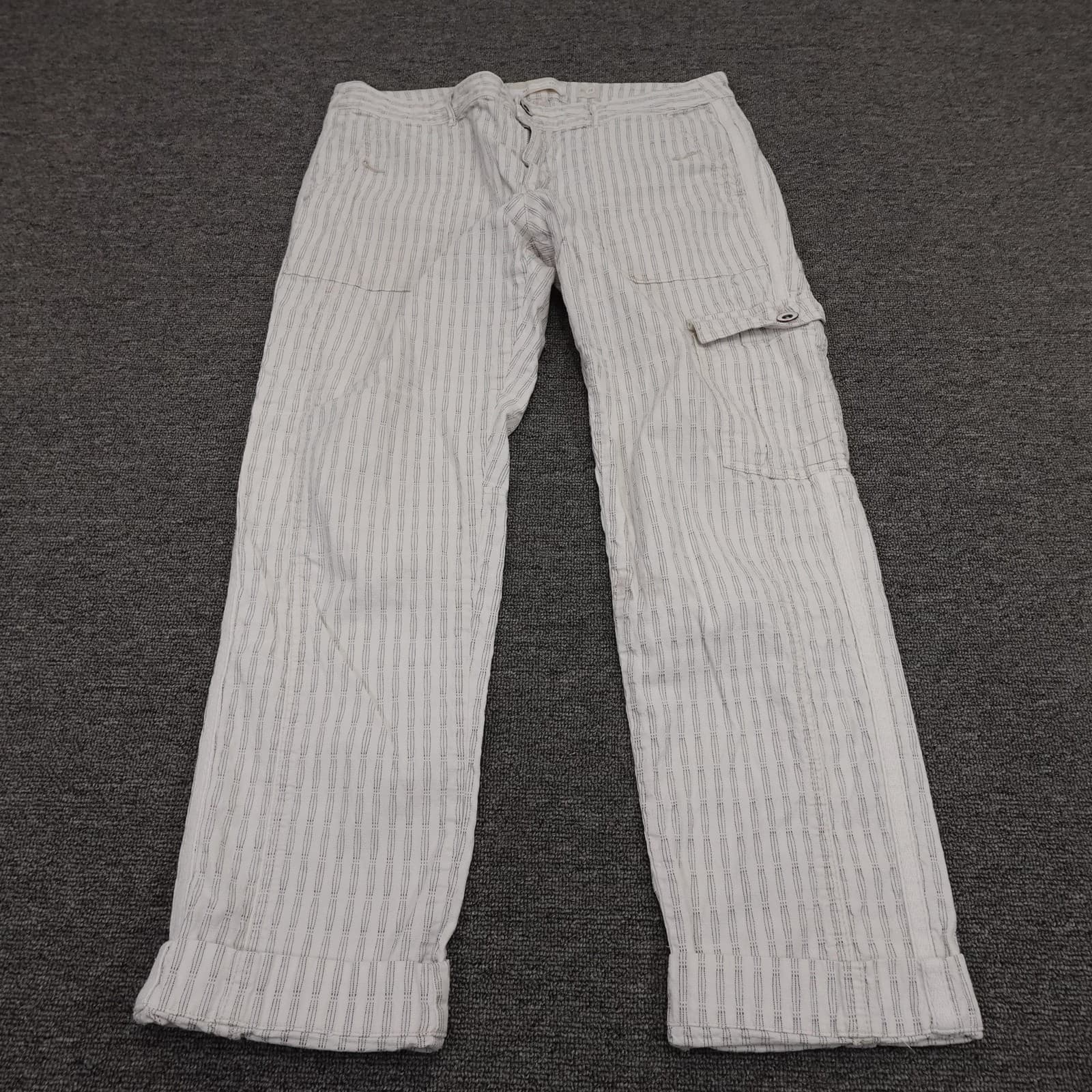 Hei Hei Pants Womens 10 White Stripe Cargo Lightweight Stretch Casual Summer