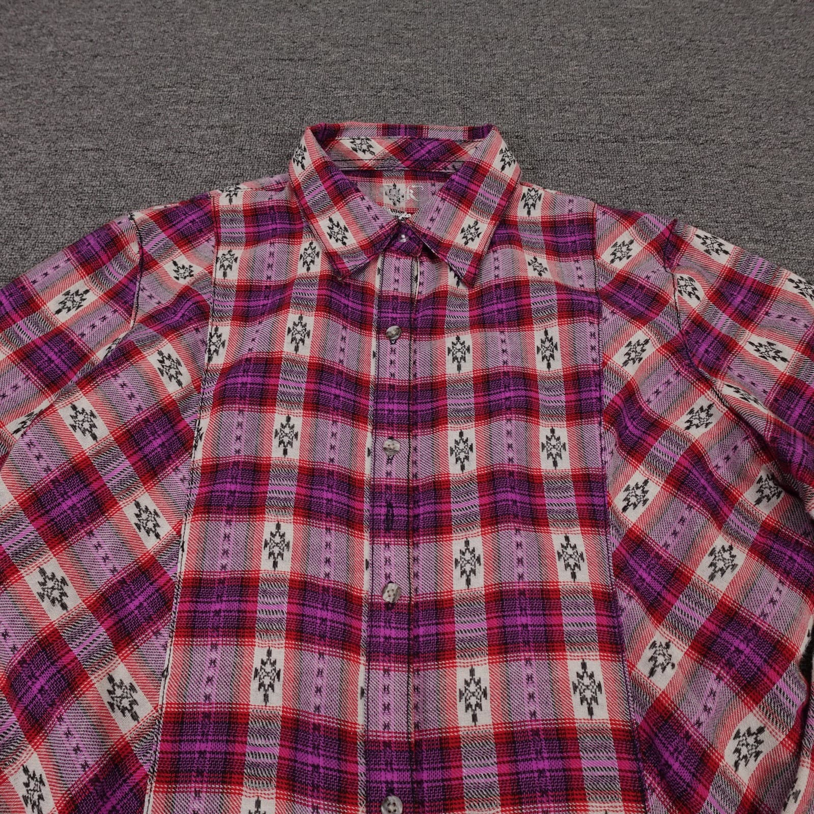 Wrangler Shirt Dress Womens Large Pink Plaid Flannel Button Front Long Sleeve - Thumbnail 2