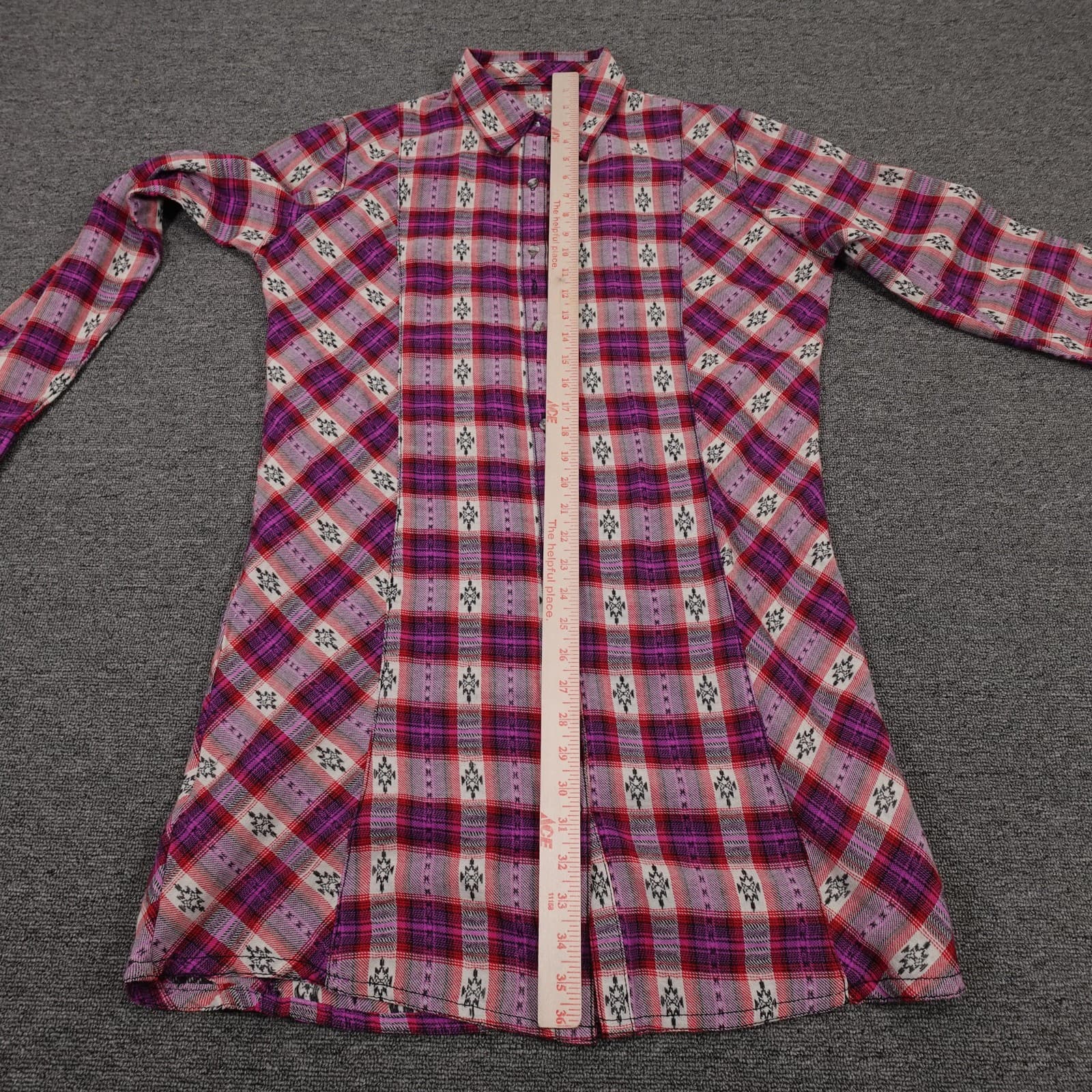Wrangler Shirt Dress Womens Large Pink Plaid Flannel Button Front Long Sleeve - Thumbnail 5