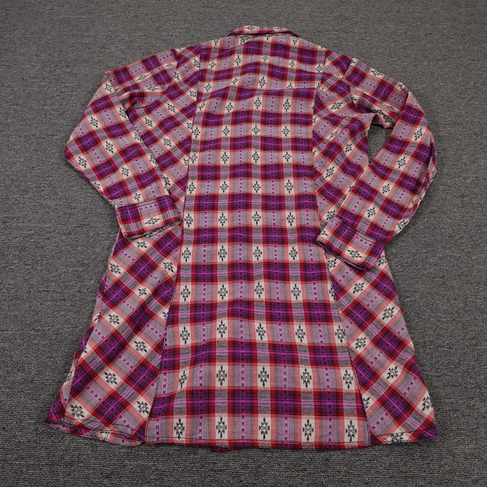 Wrangler Shirt Dress Womens Large Pink Plaid Flannel Button Front Long Sleeve - Thumbnail 6