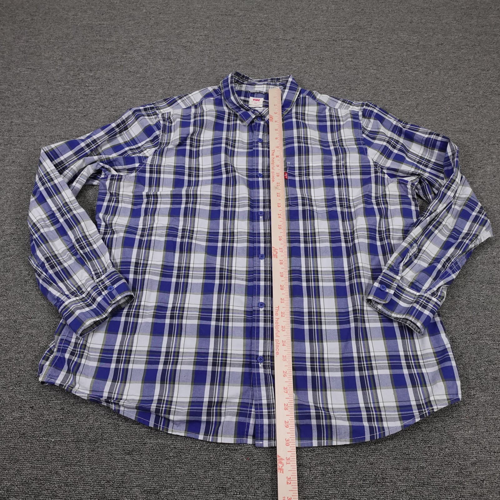 Levis Shirt Mens 2XL Blue Plaid Long Sleeve Button Up Casual Regular Fit - Thumbnail 5