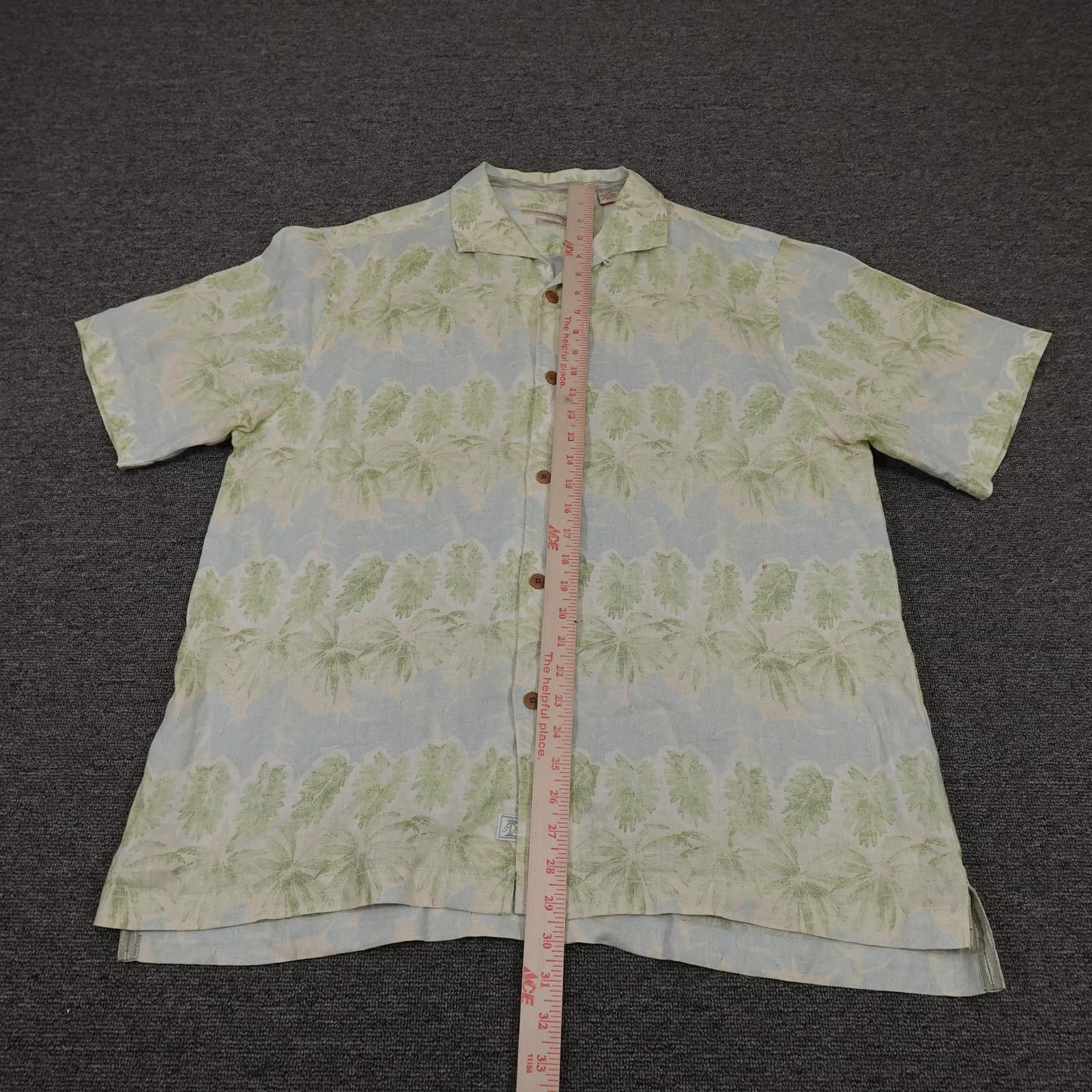 Tommy Bahama Shirt Mens Large Blue Leaf Linen Hawaiian Short Sleeve Button Up - Thumbnail 6