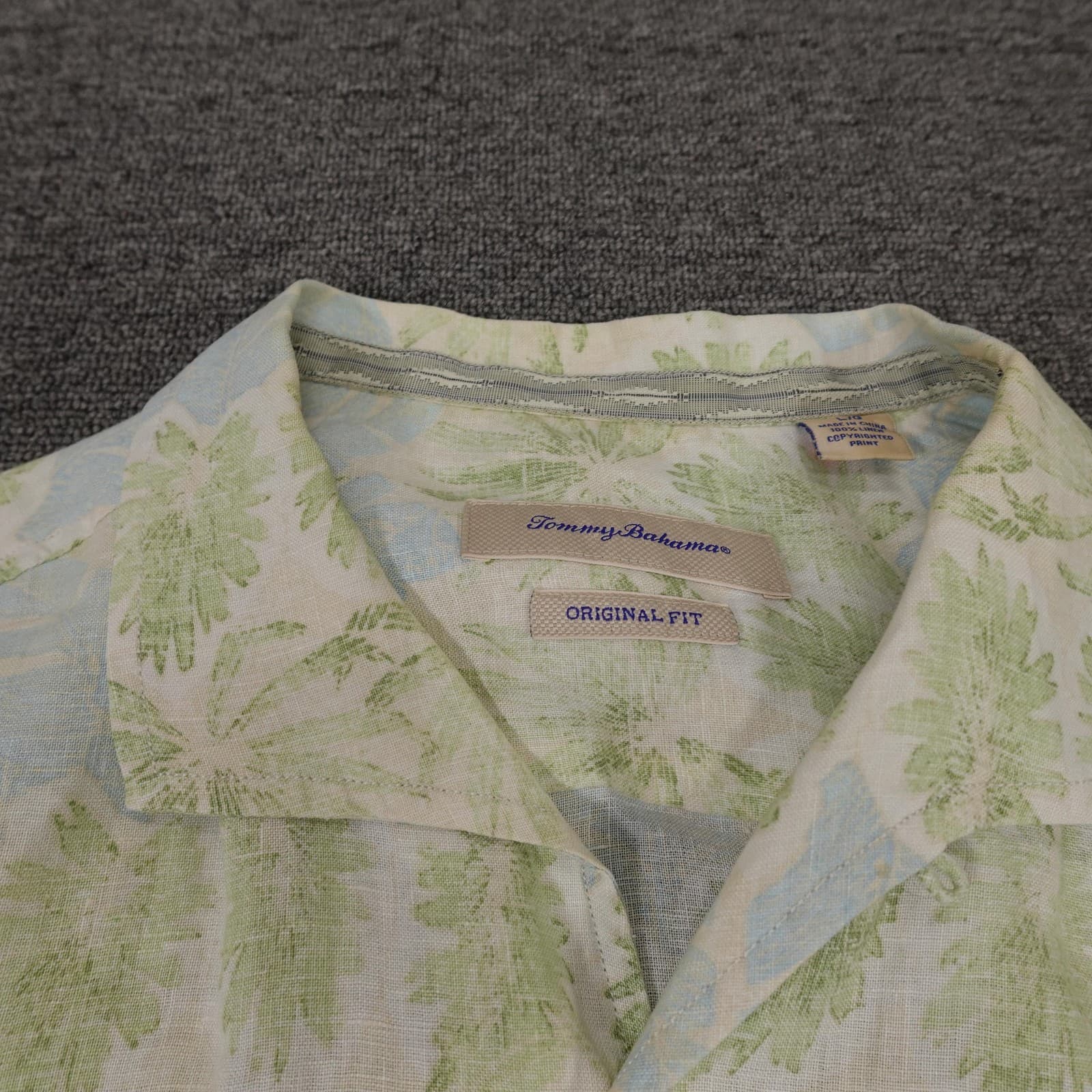 Tommy Bahama Shirt Mens Large Blue Leaf Linen Hawaiian Short Sleeve Button Up - Thumbnail 3