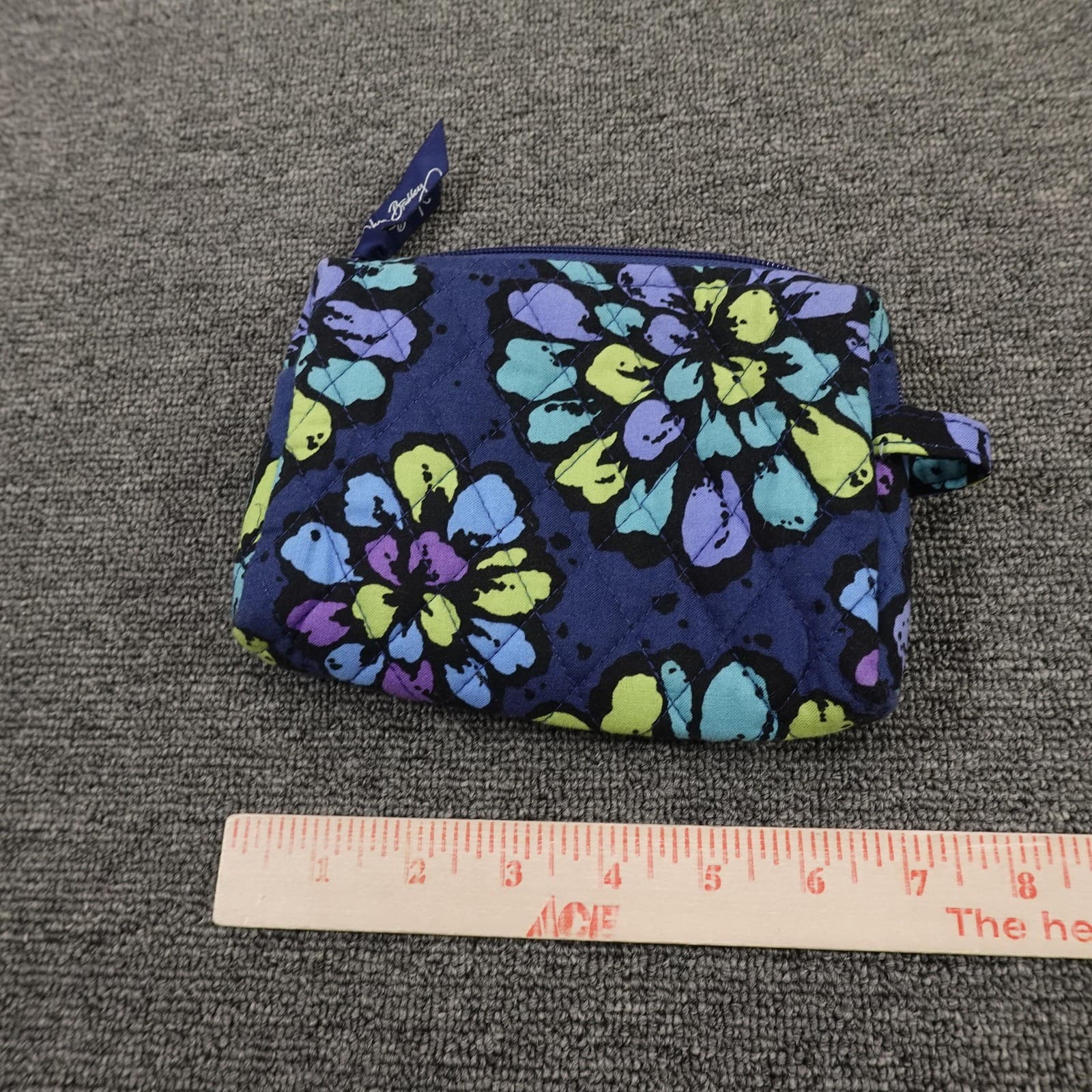 Vera Bradley Clutch Womens Small Blue Floral Quilted Cotton Zip Pouch Travel Bag - Thumbnail 6