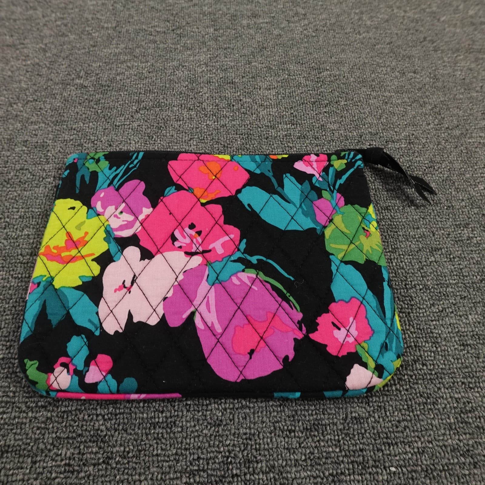 Vera Bradley Quilted Floral Zip Pouch Black Pink Cosmetic Bag Makeup Travel Case - Thumbnail 3