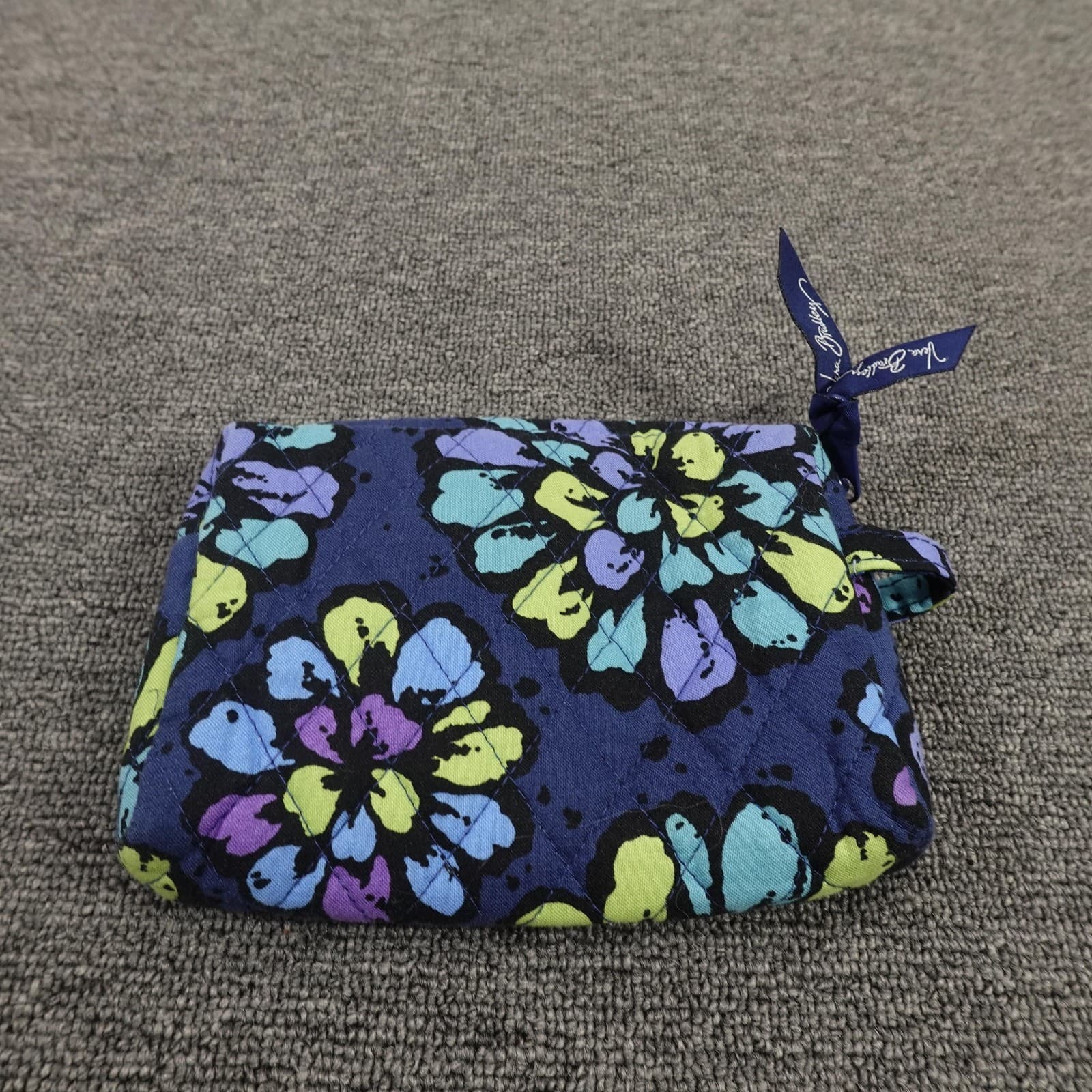 Vera Bradley Clutch Womens Small Blue Floral Quilted Cotton Zip Pouch Travel Bag - Thumbnail 2