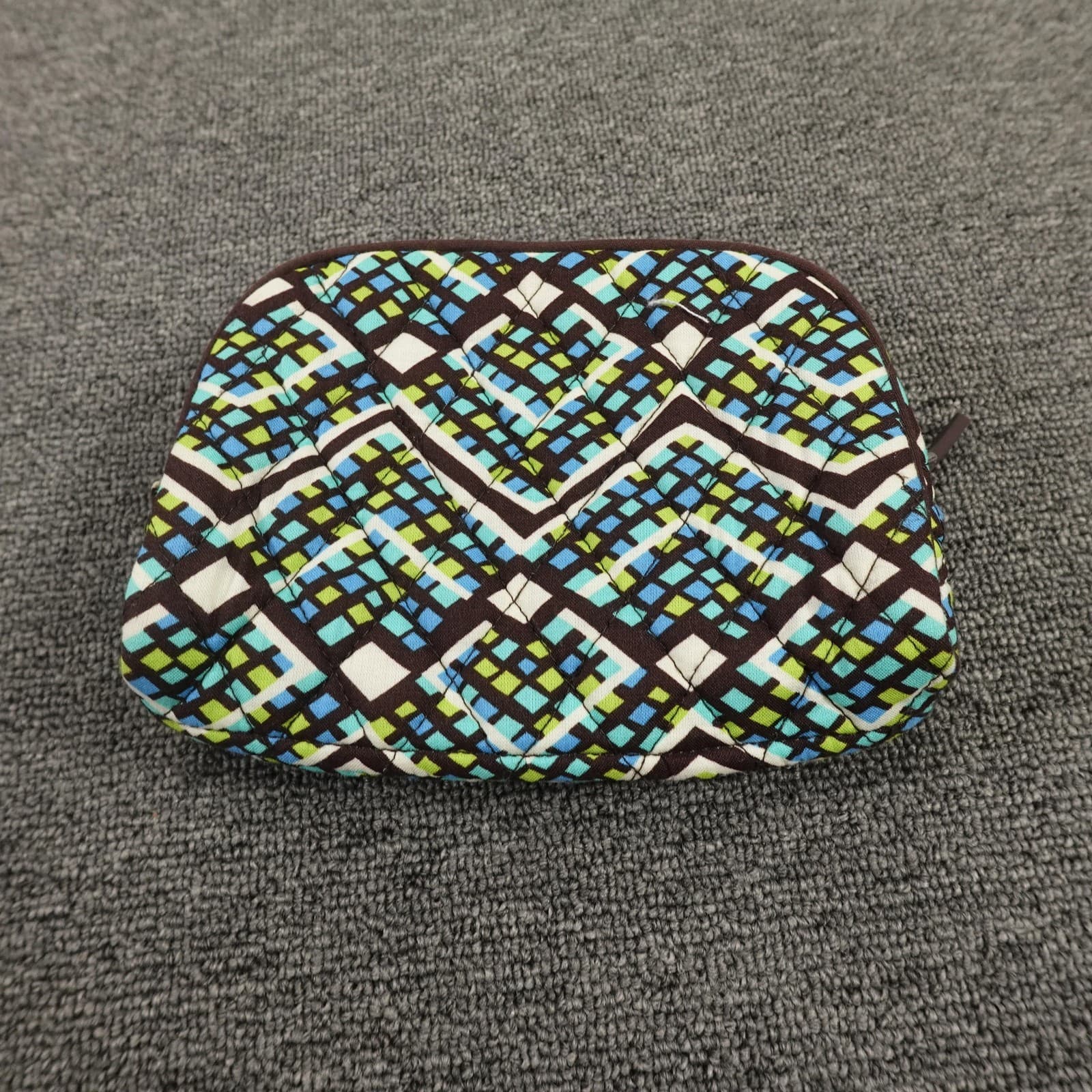 Vera Bradley Cosmetic Bag Blue Green Brown Quilted Makeup Pouch Travel Zip Case - Thumbnail 2