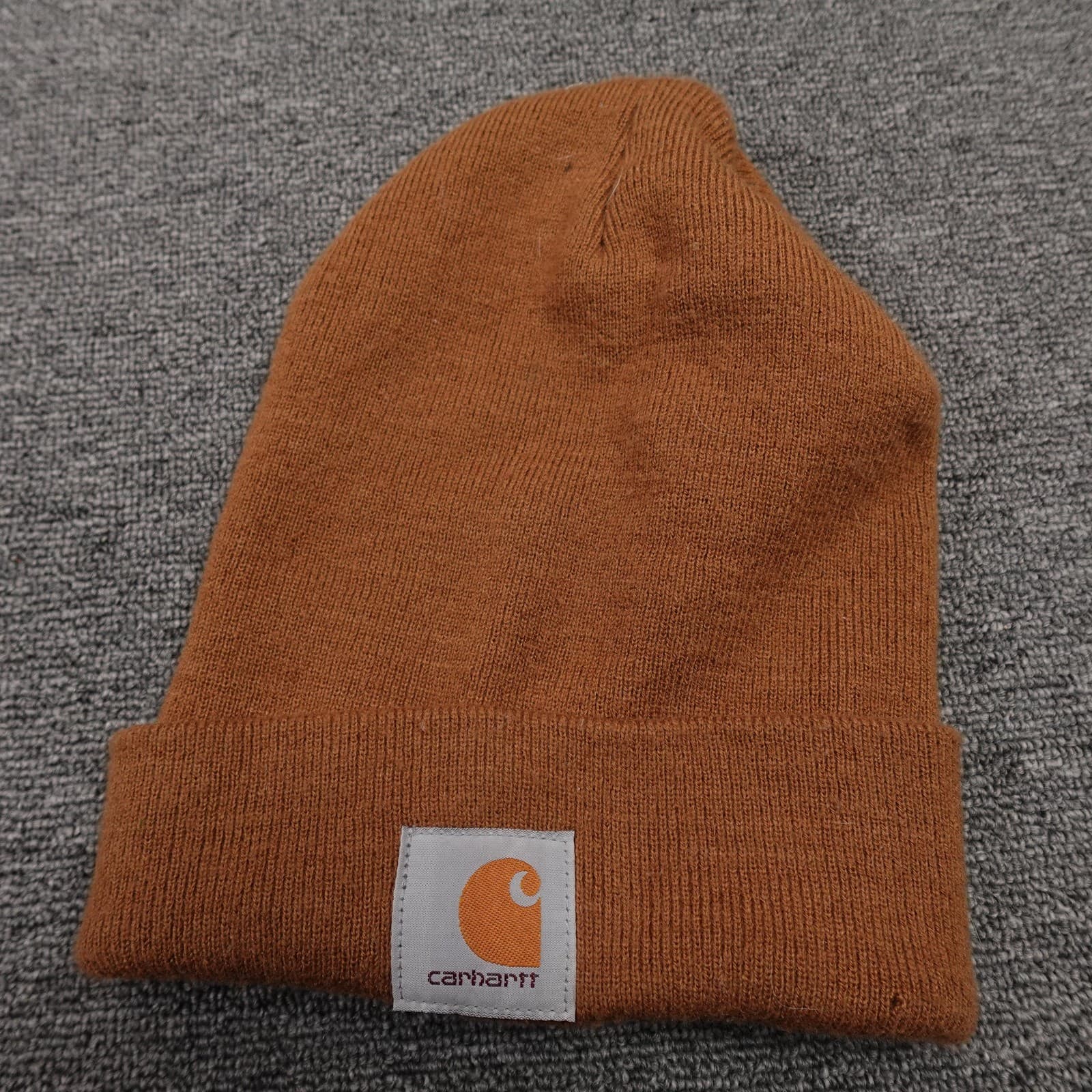 Carhartt Hat Beanie Mens One Size Brown Knit Acrylic Cuffed Winter Workwear