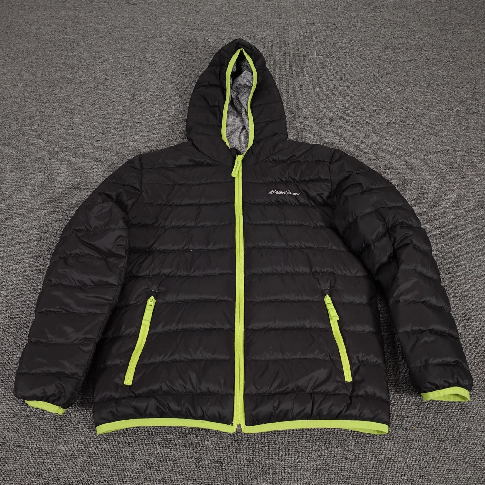 Eddie Bauer Jacket Youth Medium 10-12 Black Reversible Hooded Down Puffer Winter