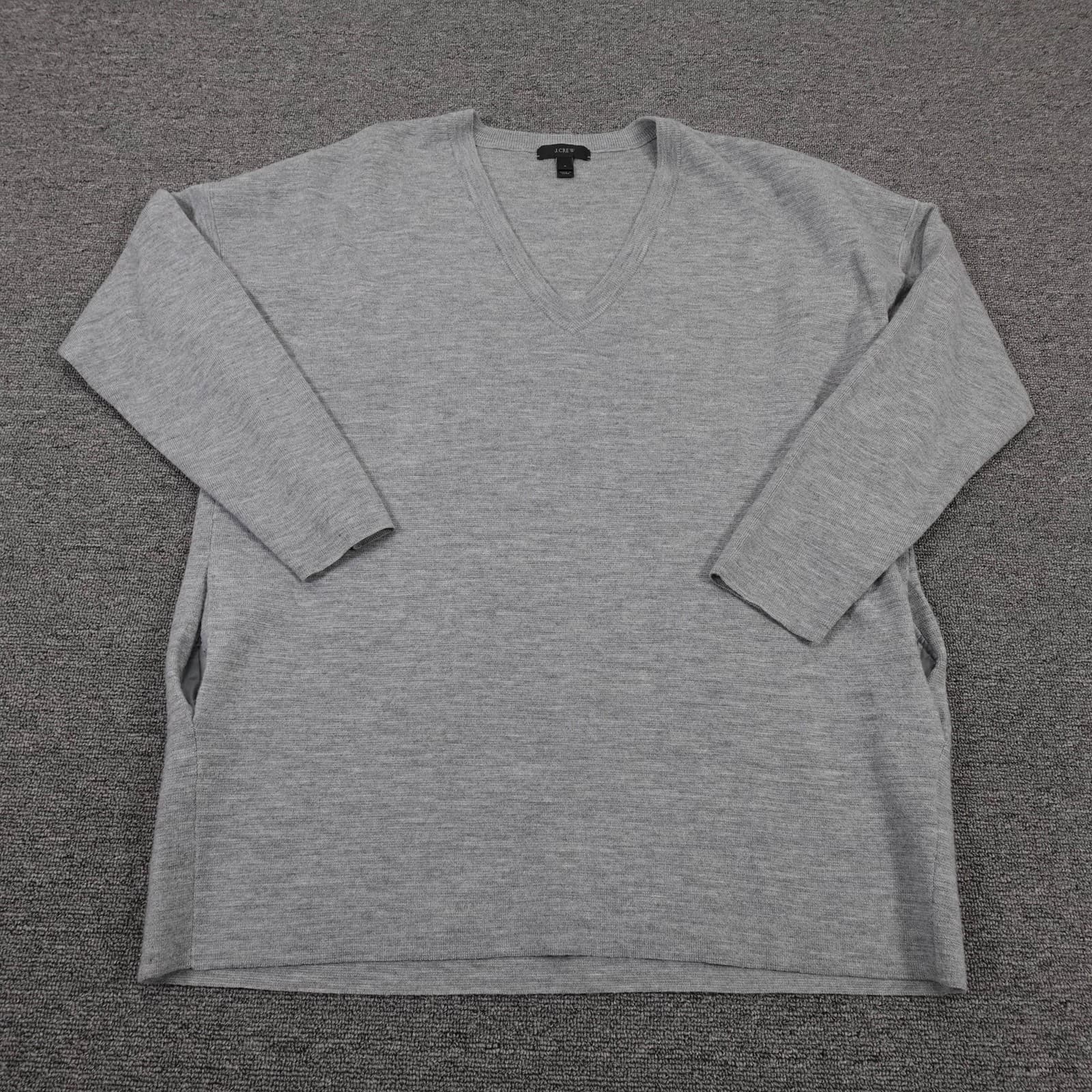 J Crew Sweater Tunic Womens Medium Gray 100% Merino Wool V Neck Pockets