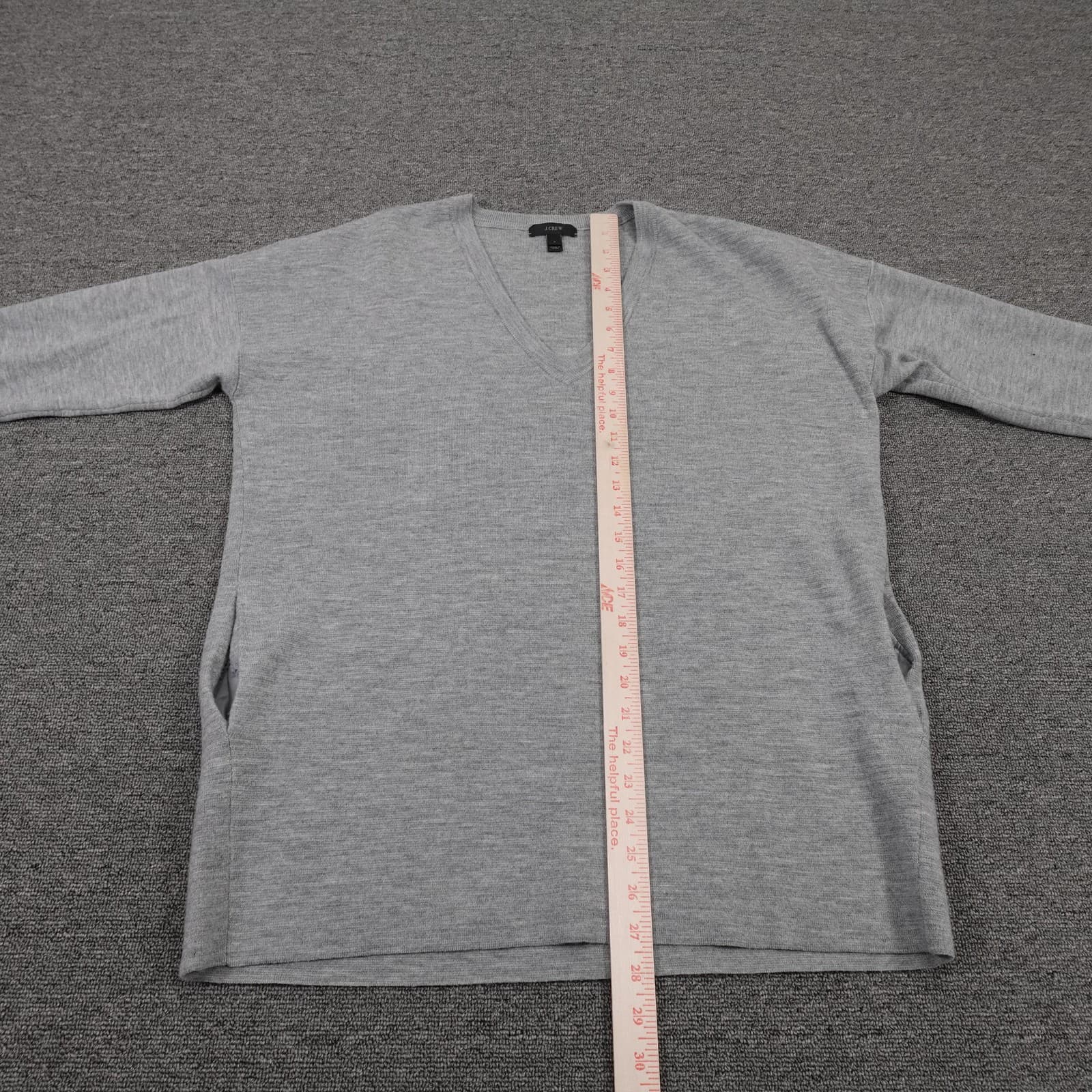 J Crew Sweater Tunic Womens Medium Gray 100% Merino Wool V Neck Pockets - Thumbnail 6