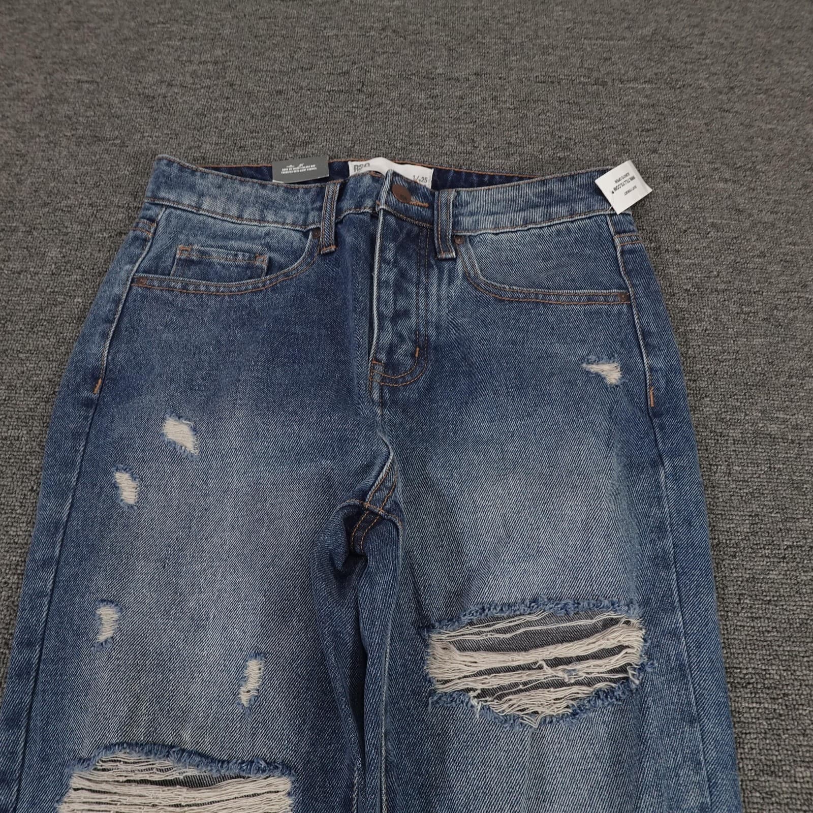 RSQ Jeans Womens 1 Blue Boyfriend Distressed Mid Rise Button Fly Denim Pants - Thumbnail 4