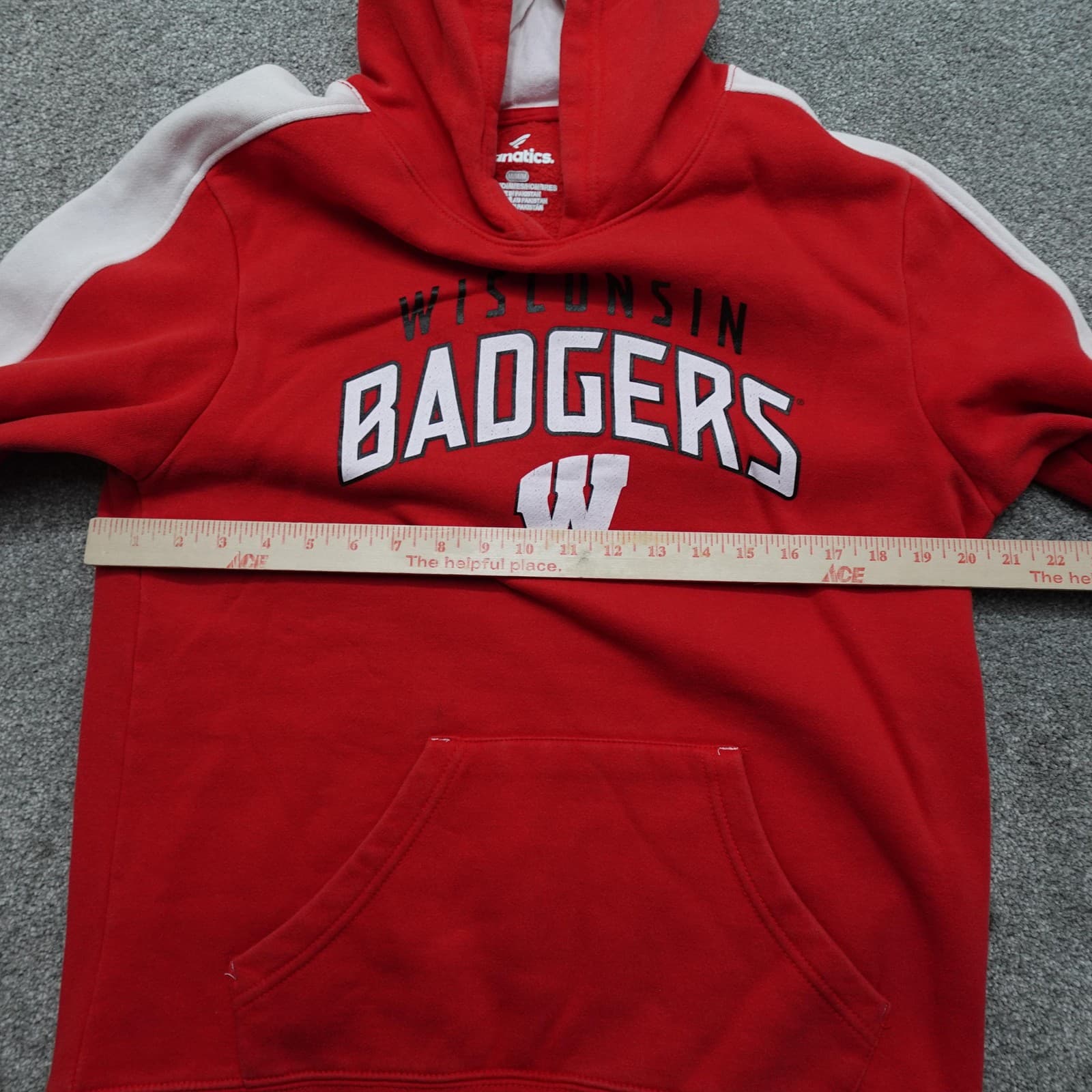 Fanatics Wisconsin Badgers Hoodie Mens Medium Red White Pullover NCAA Sweatshirt - Thumbnail 5