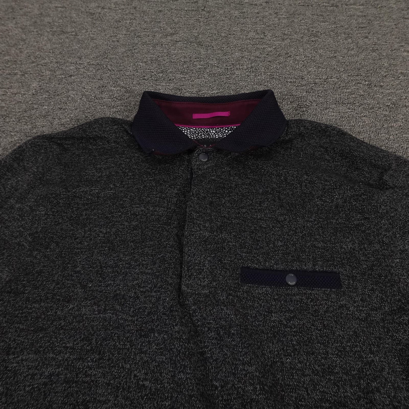 Ted Baker Polo Shirt Mens Medium Gray Long Sleeve Knit Chest Pocket Casual - Thumbnail 3