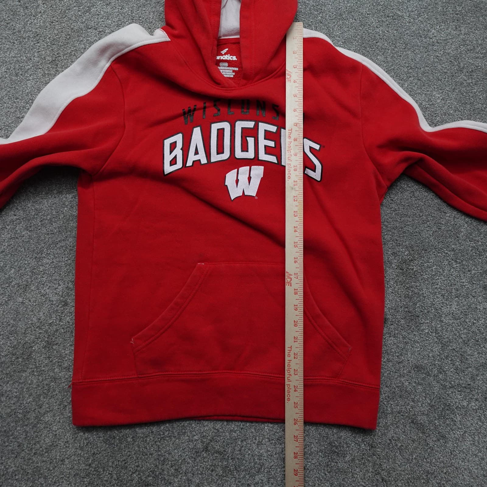 Fanatics Wisconsin Badgers Hoodie Mens Medium Red White Pullover NCAA Sweatshirt - Thumbnail 6