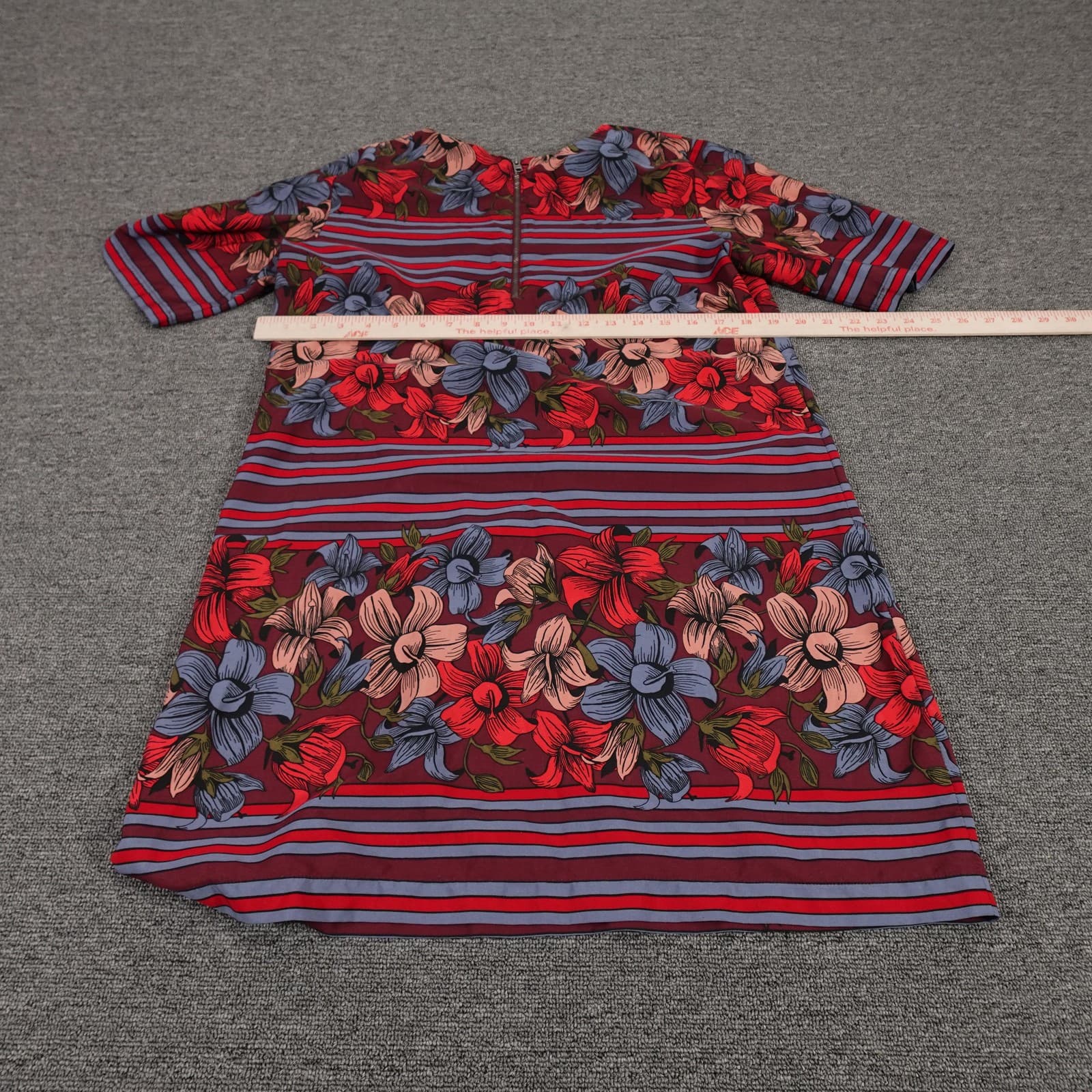 Abercrombie & Fitch Dress Womens Medium Red Floral Stripe Half Sleeve Mini Shift - Thumbnail 5