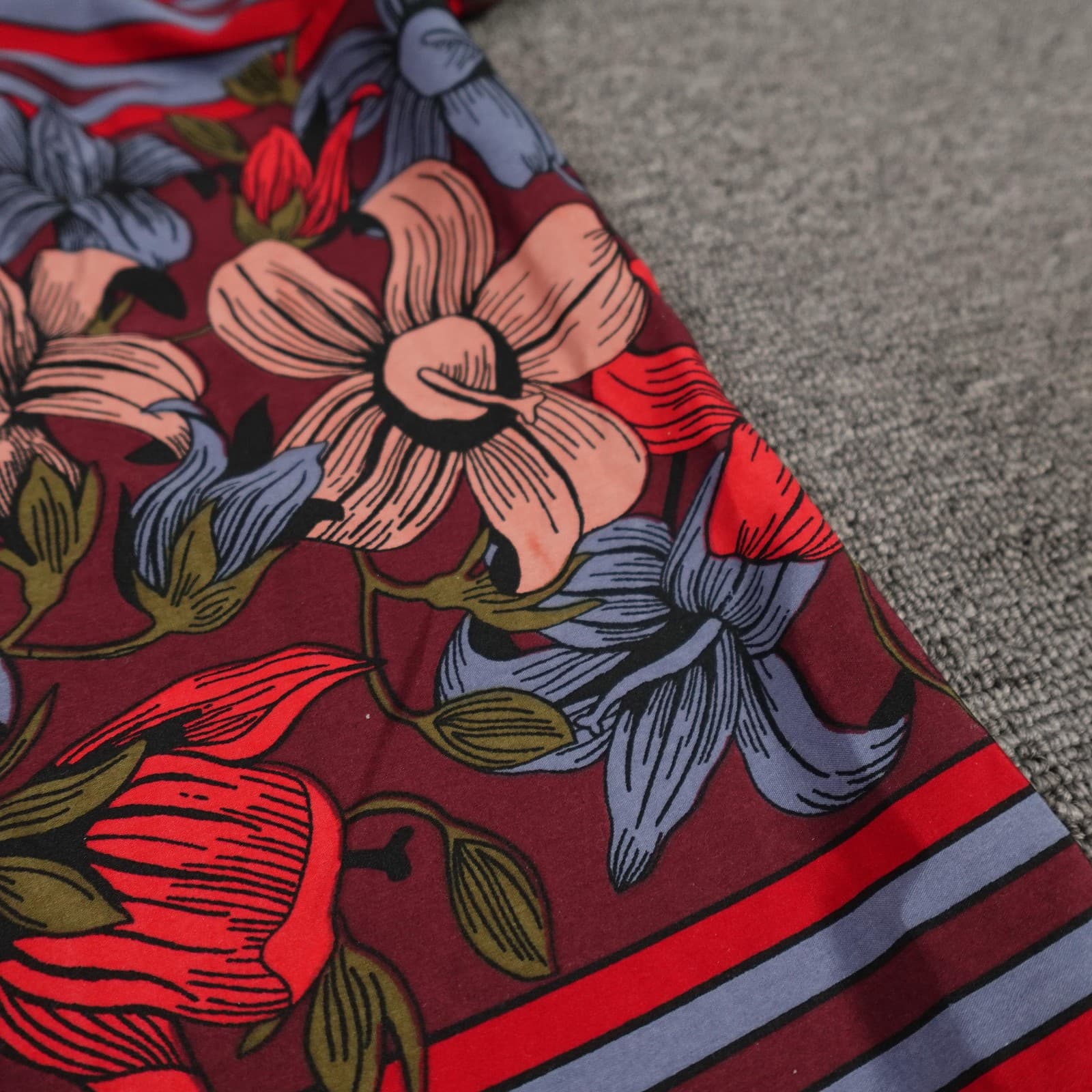 Abercrombie & Fitch Dress Womens Medium Red Floral Stripe Half Sleeve Mini Shift - Thumbnail 3