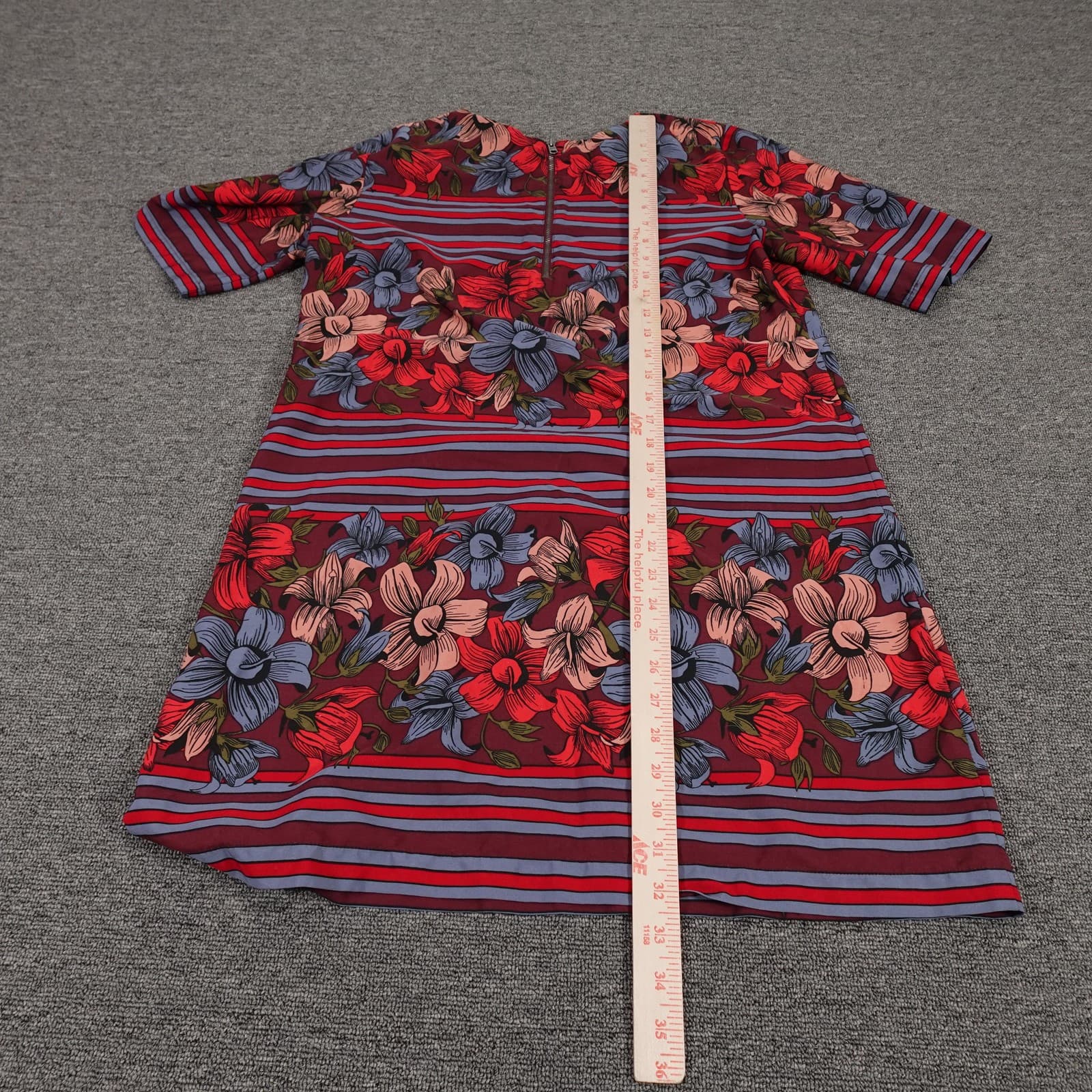 Abercrombie & Fitch Dress Womens Medium Red Floral Stripe Half Sleeve Mini Shift - Thumbnail 7