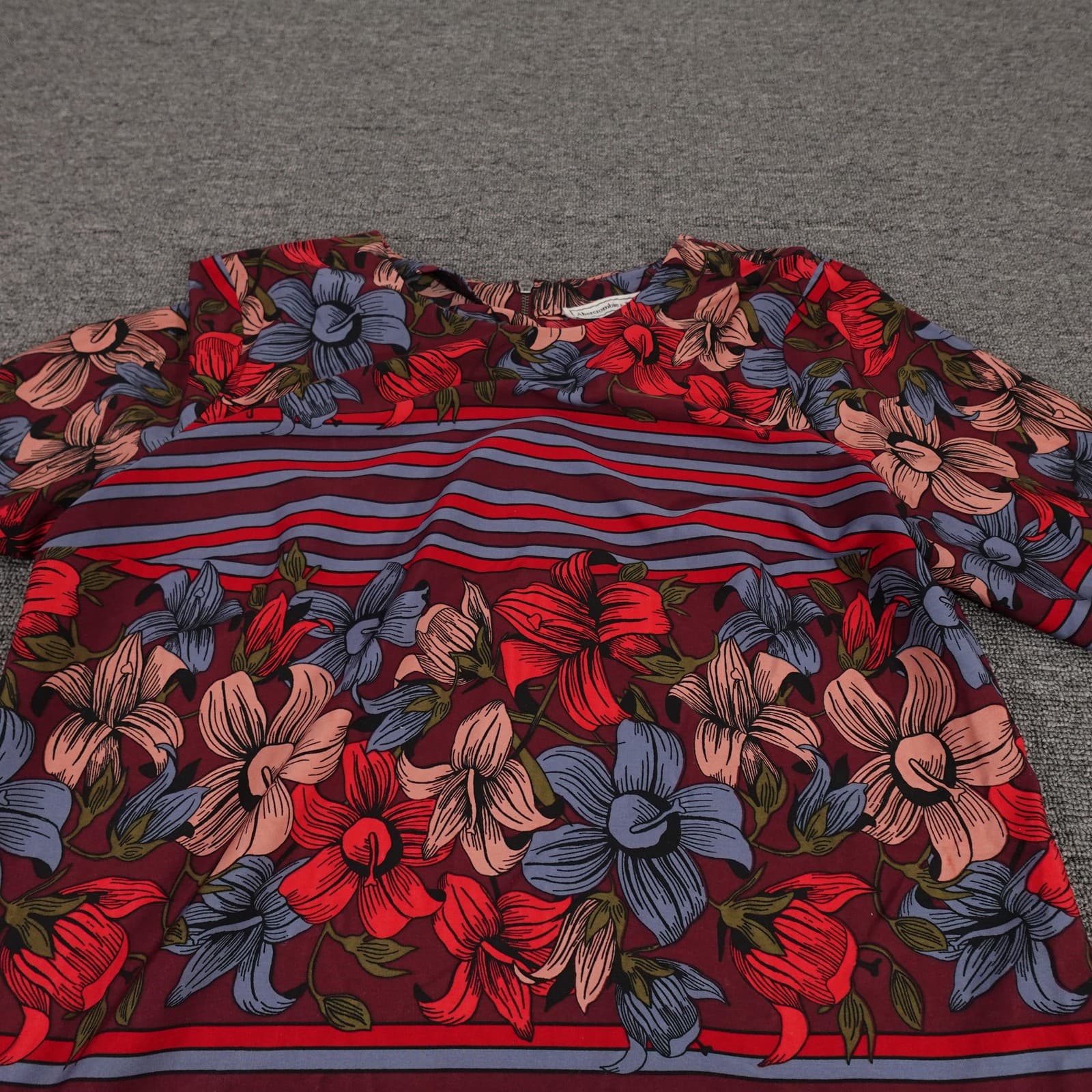 Abercrombie & Fitch Dress Womens Medium Red Floral Stripe Half Sleeve Mini Shift - Thumbnail 2