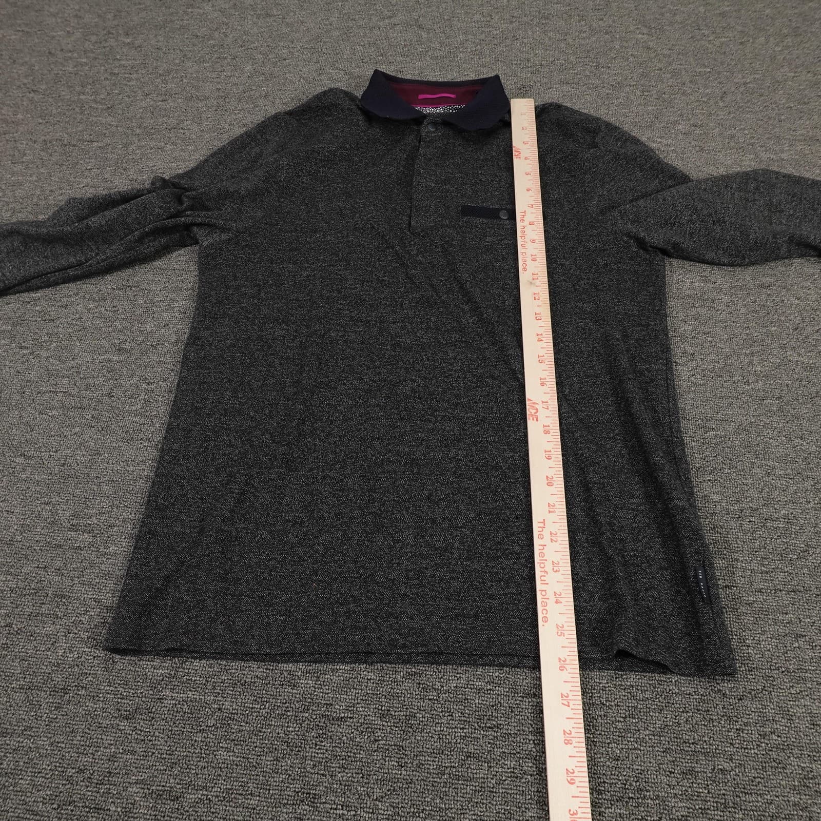 Ted Baker Polo Shirt Mens Medium Gray Long Sleeve Knit Chest Pocket Casual - Thumbnail 8