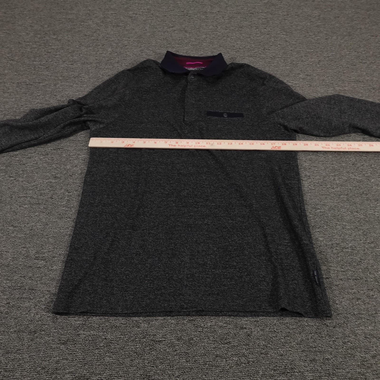 Ted Baker Polo Shirt Mens Medium Gray Long Sleeve Knit Chest Pocket Casual - Thumbnail 6