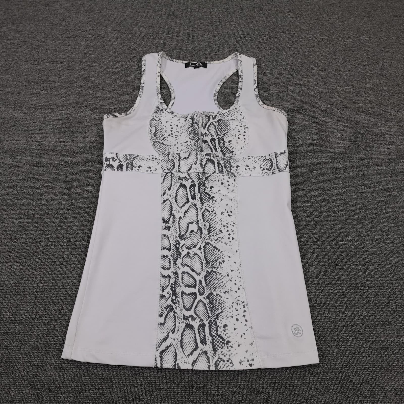 LA Society Tank Top Large White Snake Print Racerback Athletic Yoga Y2k