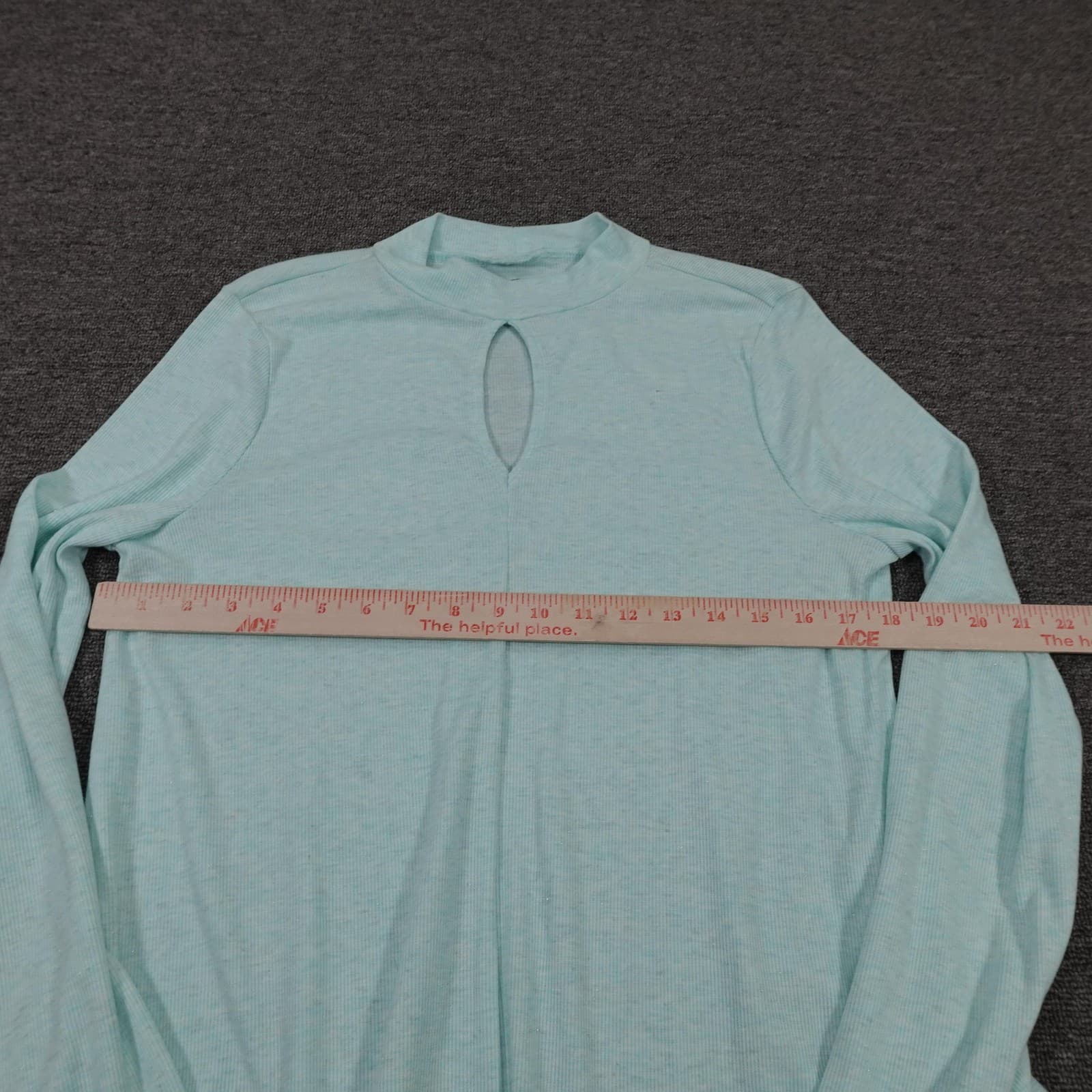 SO Shirt Juniors Large Blue Mock Neck Keyhole Long Sleeve Stretch Top Jersey - Thumbnail 4