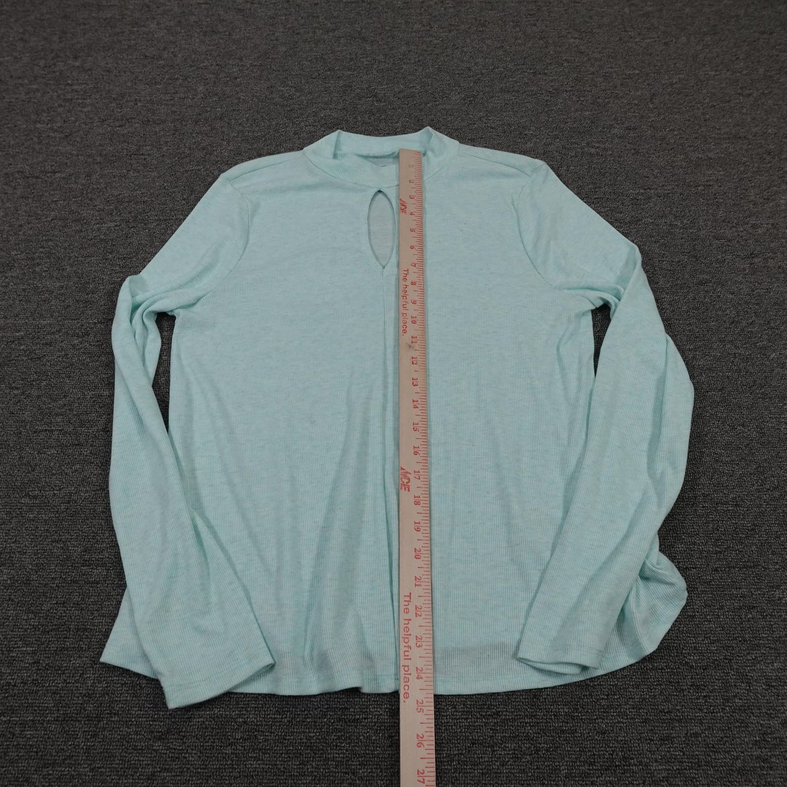 SO Shirt Juniors Large Blue Mock Neck Keyhole Long Sleeve Stretch Top Jersey - Thumbnail 5