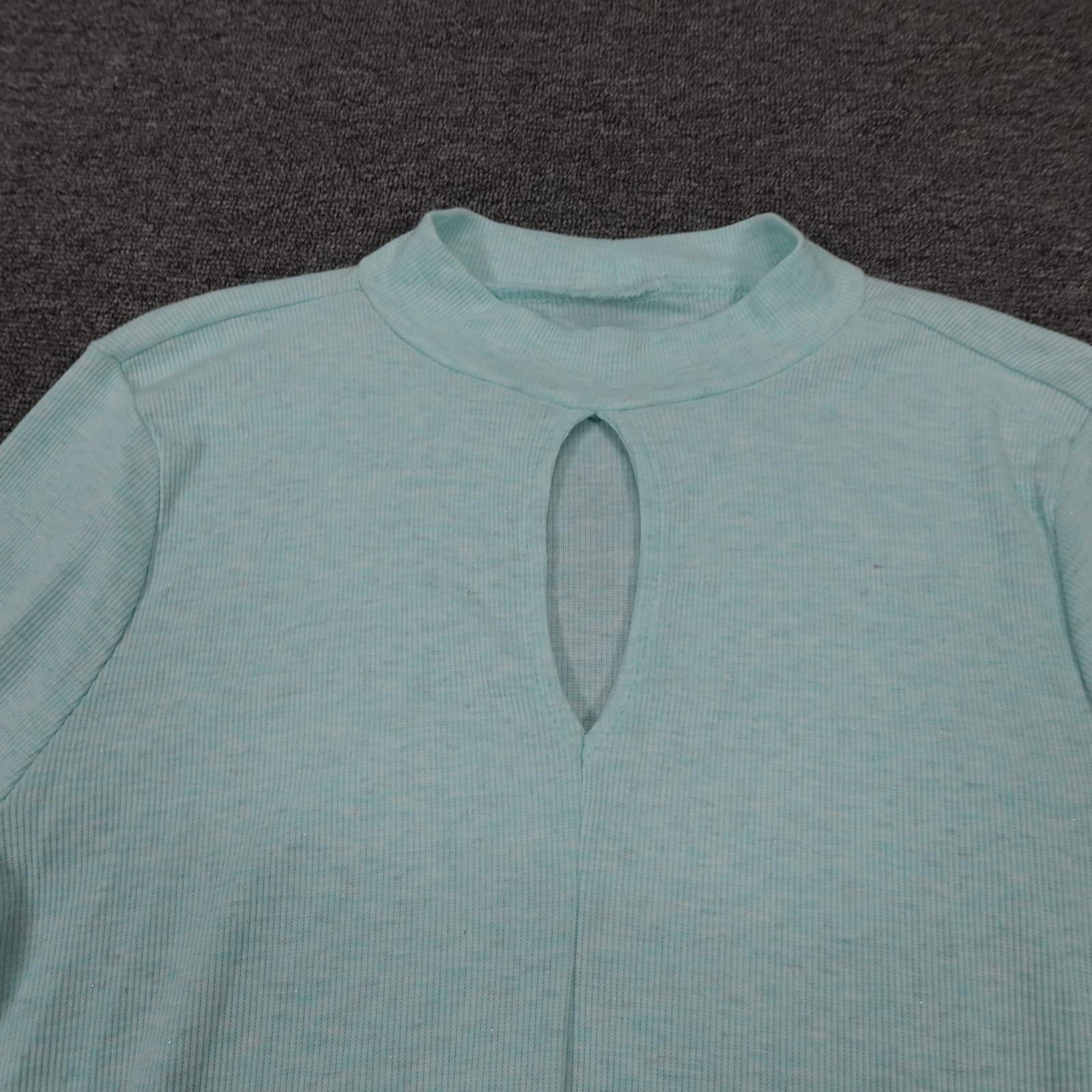 SO Shirt Juniors Large Blue Mock Neck Keyhole Long Sleeve Stretch Top Jersey - Thumbnail 2