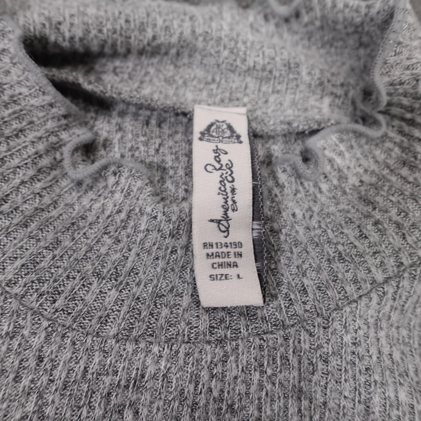 American Rag Cie Sweater Juniors Large Gray Mock Neck Ruffle Hem Stretch Knit - Thumbnail 2