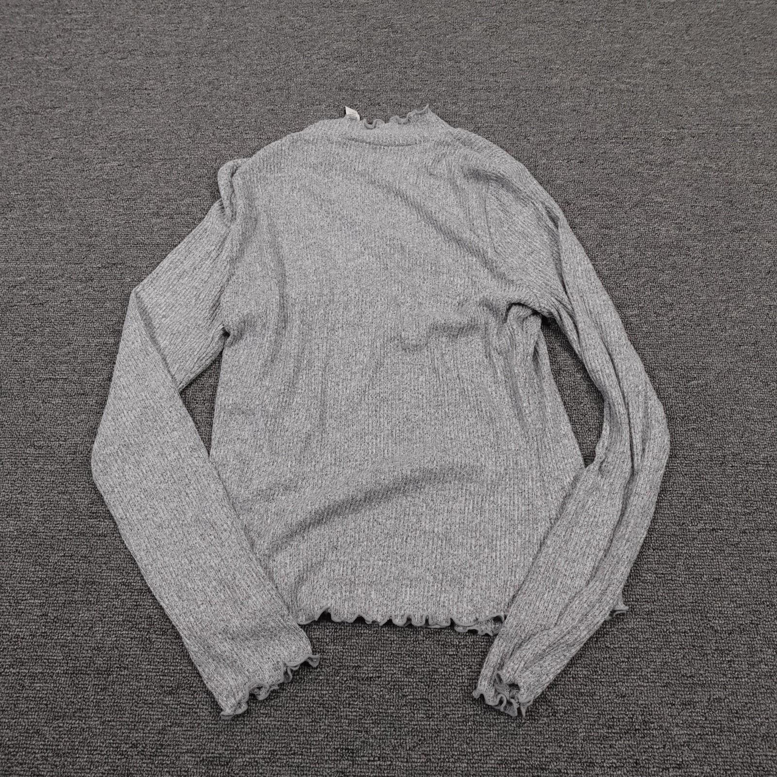 American Rag Cie Sweater Juniors Large Gray Mock Neck Ruffle Hem Stretch Knit - Thumbnail 5
