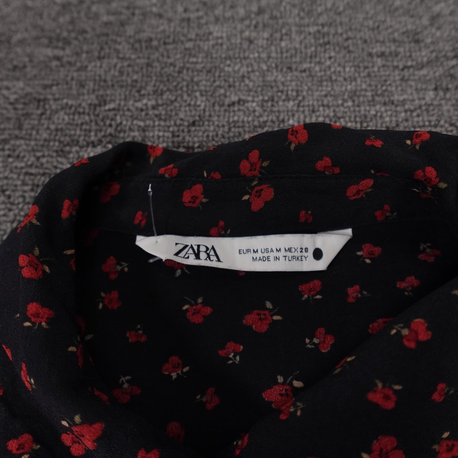 Zara Blouse Womens Medium Black Floral Ruffle Button Front Chiffon Long Sleeve - Thumbnail 2
