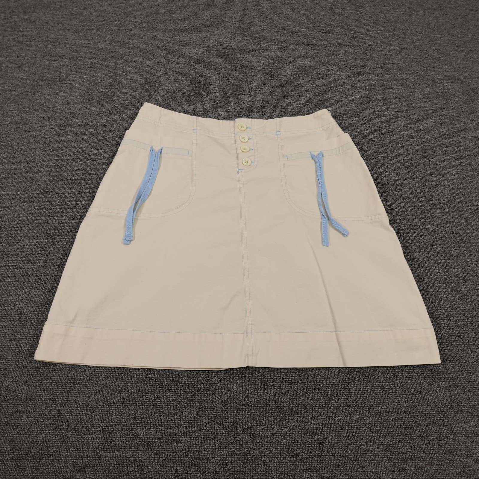 Cambridge Dry Goods Skirt Womens 4 White Twill A-Line Button Pockets Casual