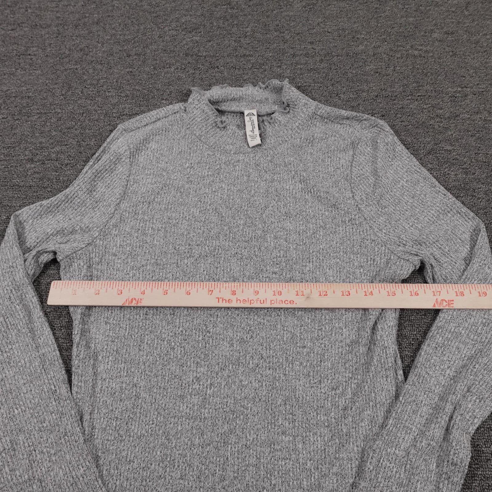 American Rag Cie Sweater Juniors Large Gray Mock Neck Ruffle Hem Stretch Knit - Thumbnail 3