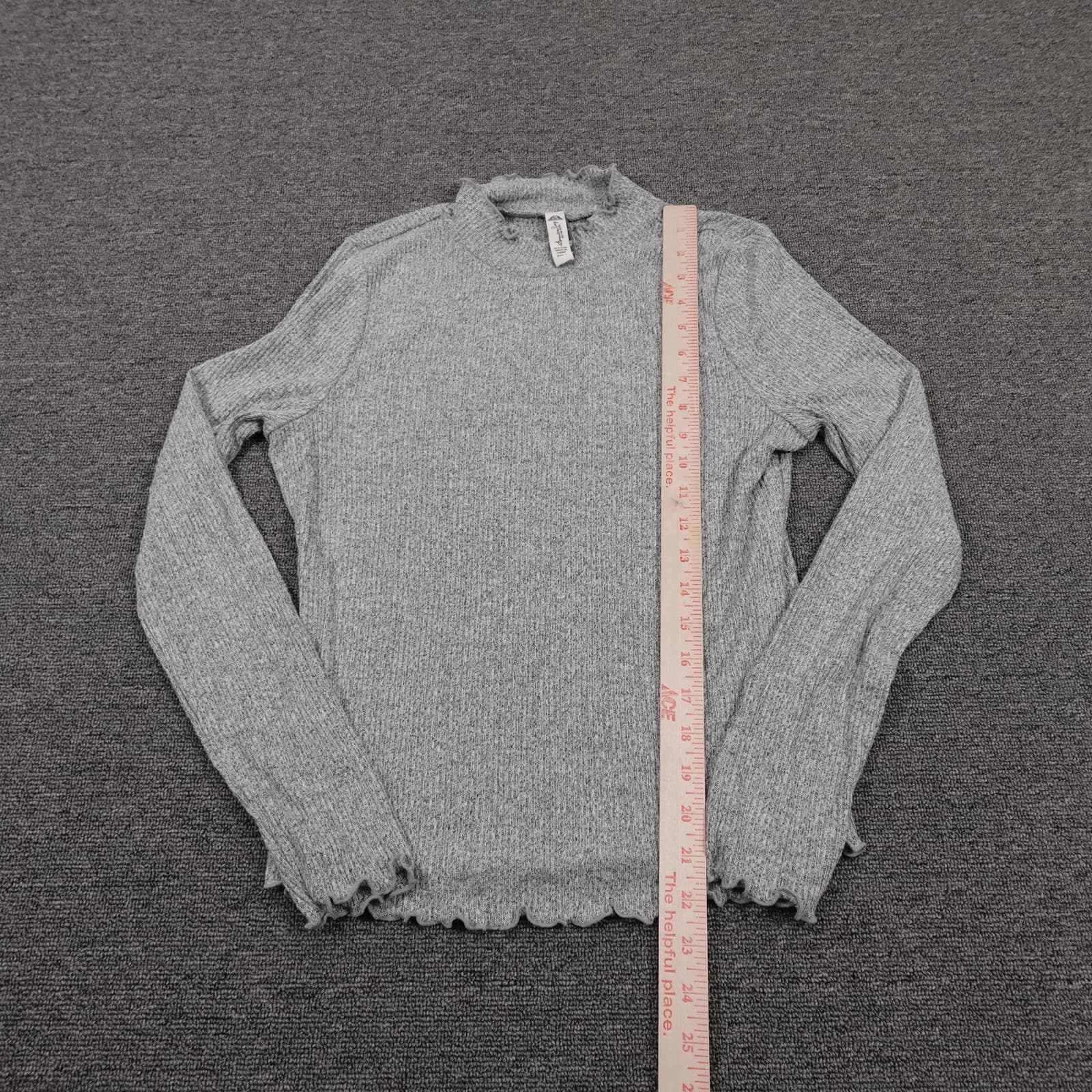 American Rag Cie Sweater Juniors Large Gray Mock Neck Ruffle Hem Stretch Knit - Thumbnail 4