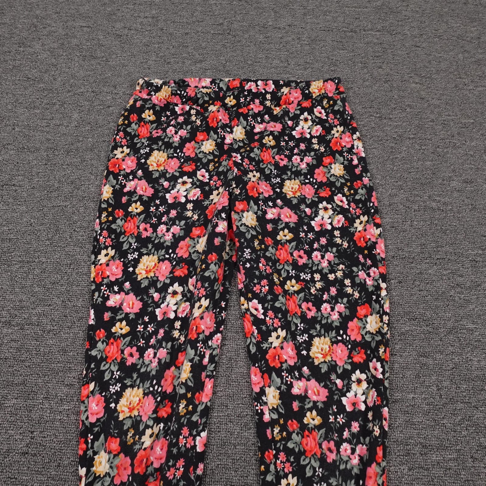Poof Leggings Womens Small Black Floral Ruffle Ankle Stretch Casual Jersey - Thumbnail 2