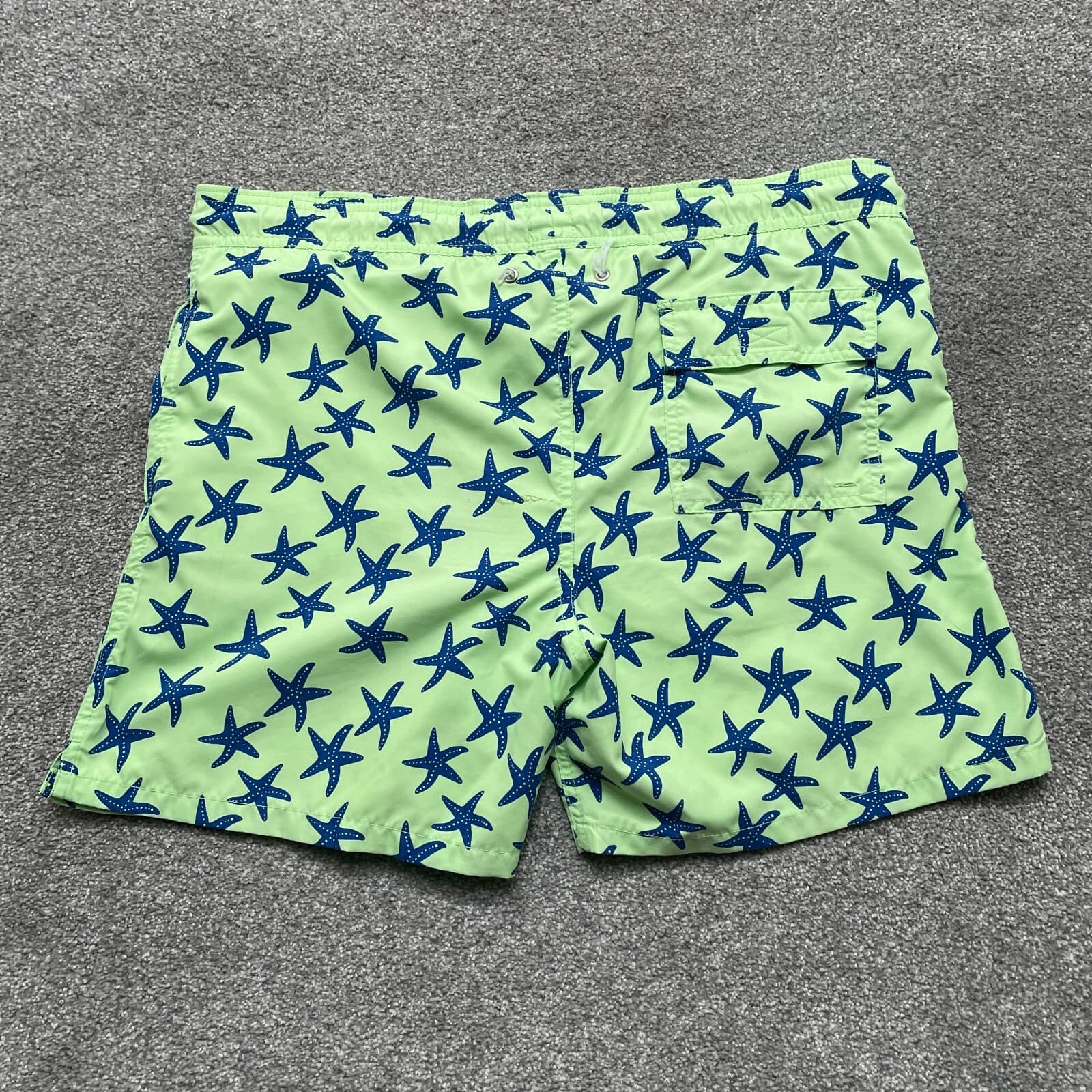 Tom & Teddy Shorts Adult Mens Medium Green Blue All Over Star Print Swim Trunks - Thumbnail 2