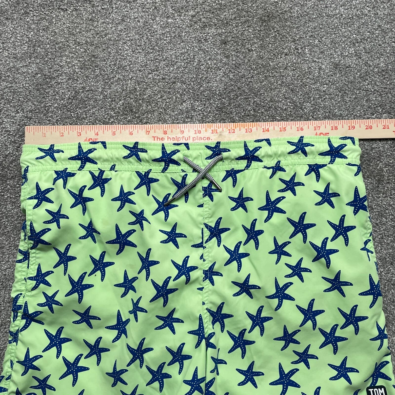 Tom & Teddy Shorts Adult Mens Medium Green Blue All Over Star Print Swim Trunks - Thumbnail 4