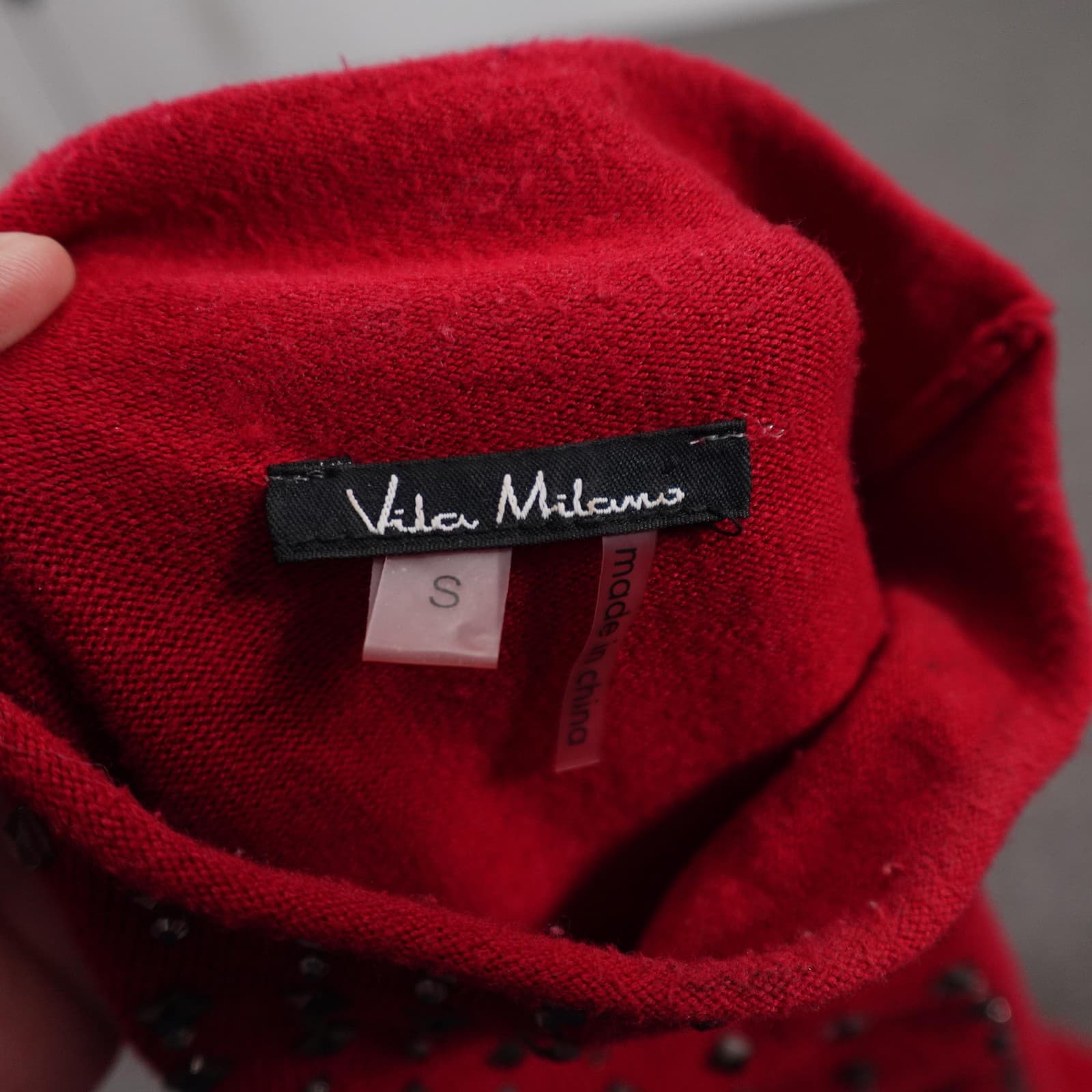 Vila Milano Sweater Womens Small Red Mock Neck Studded Pullover Knit Top - Thumbnail 5