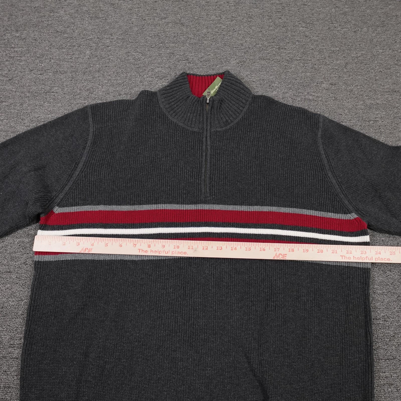 Eddie Bauer Sweater Mens XL Gray Striped 1/4 Zip Mock Neck Pullover Cotton Knit - Thumbnail 4
