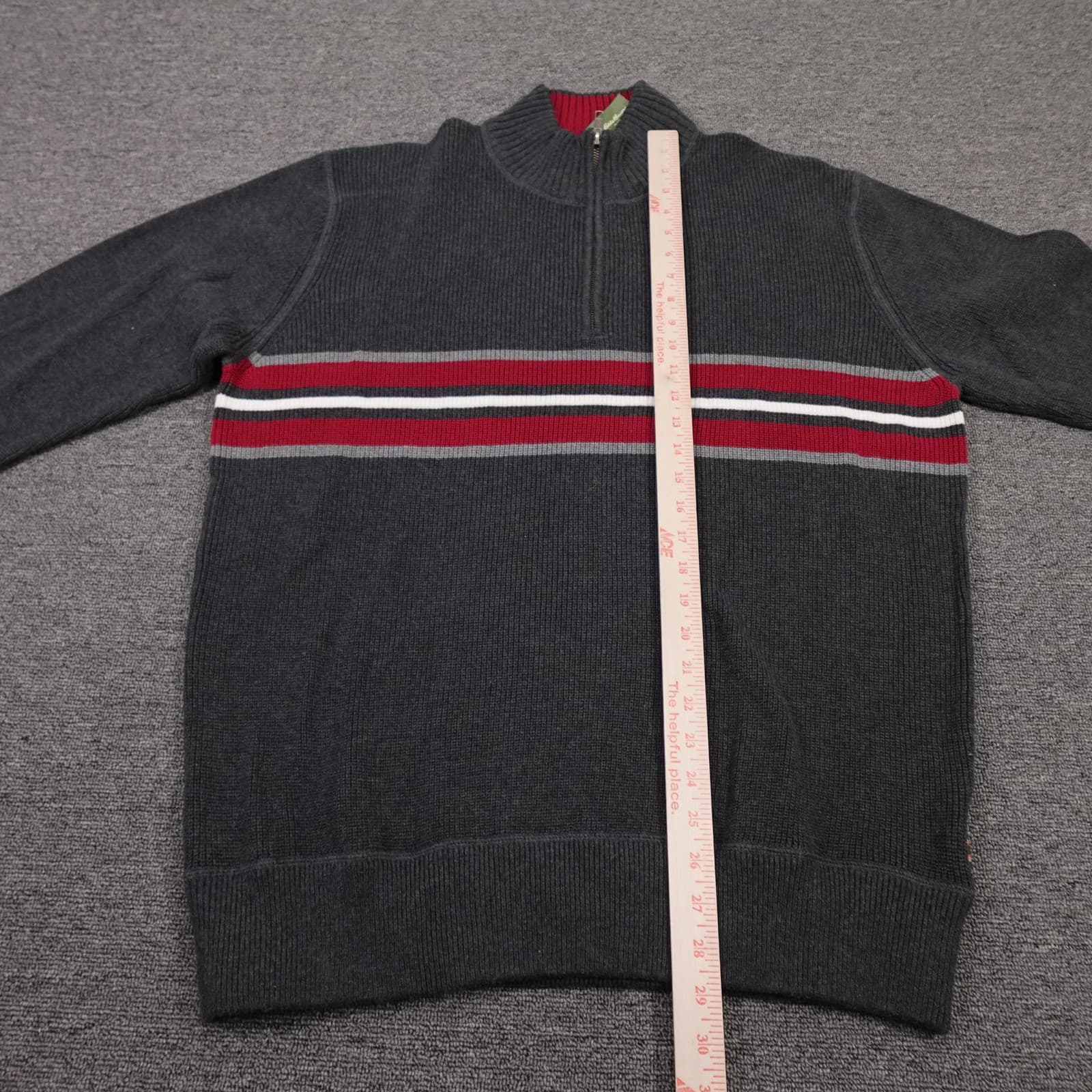 Eddie Bauer Sweater Mens XL Gray Striped 1/4 Zip Mock Neck Pullover Cotton Knit - Thumbnail 5