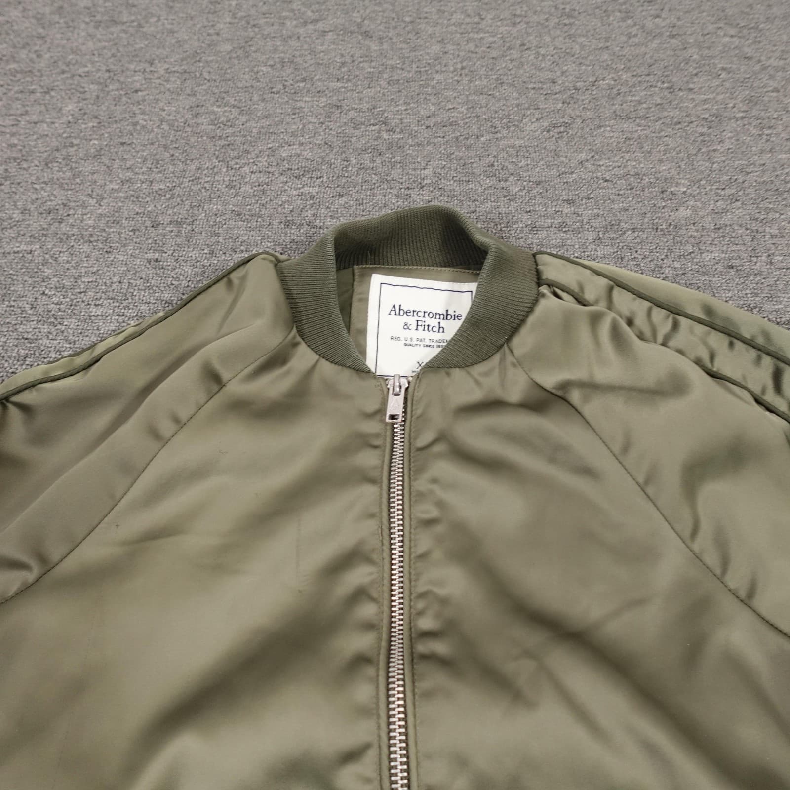 Abercrombie & Fitch Jacket Womens XS Olive Green Satin Bomber Full Zip Casual - Thumbnail 2
