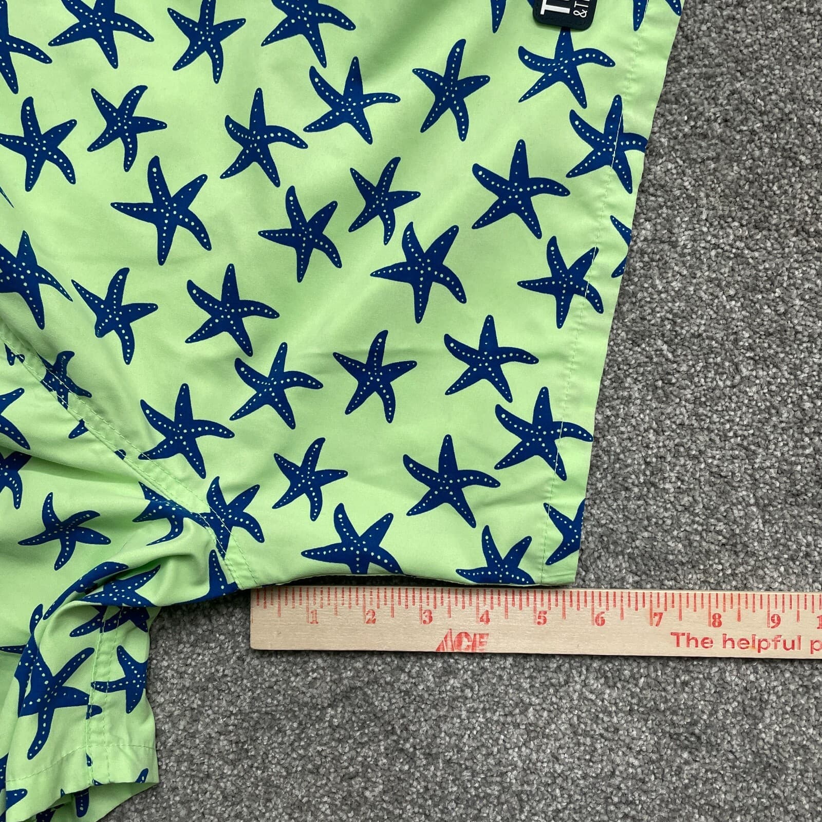 Tom & Teddy Shorts Adult Mens Medium Green Blue All Over Star Print Swim Trunks - Thumbnail 5